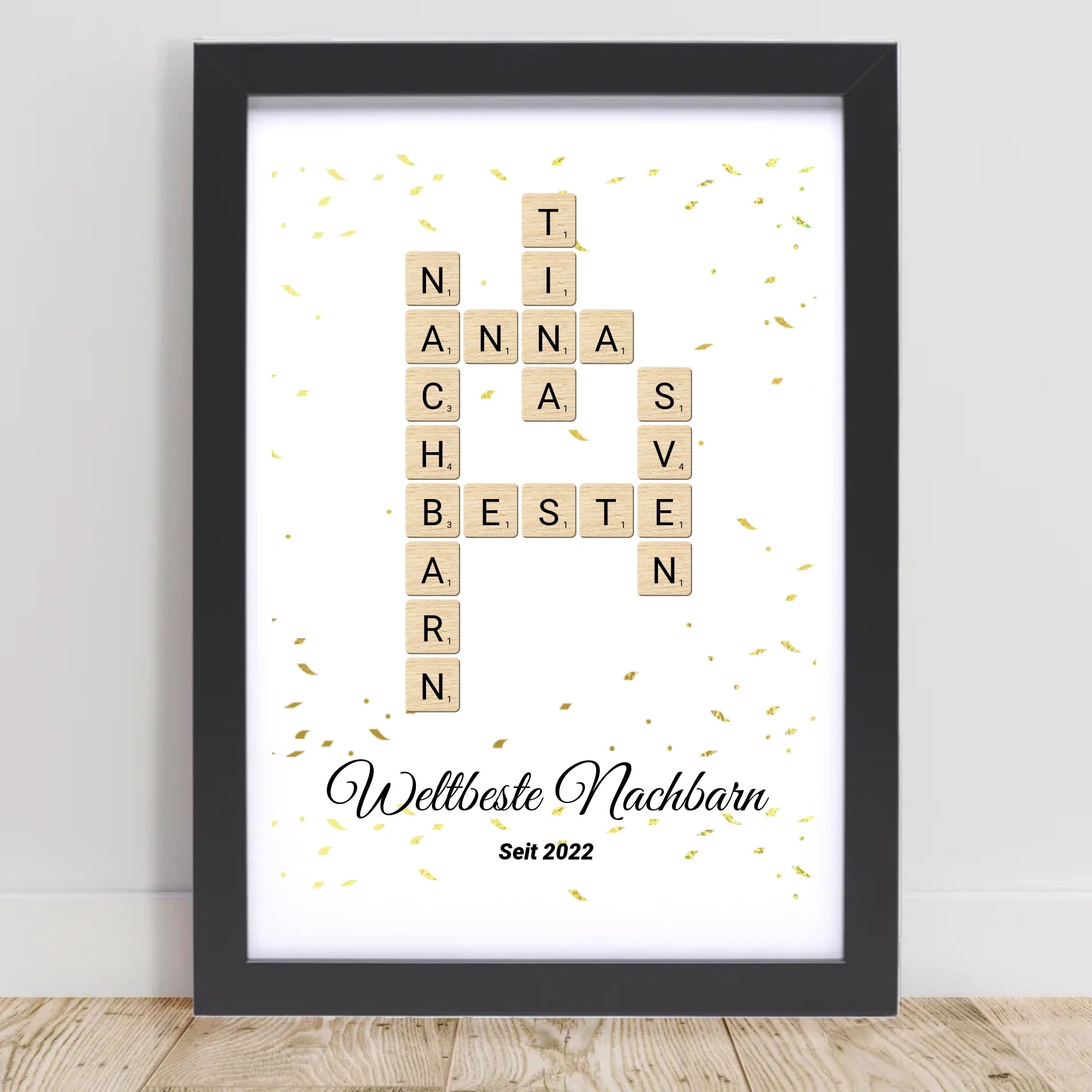 Weihnachtsgeschenk für Nachbarn Bild Scrabble Style personalisierbar - Cantty