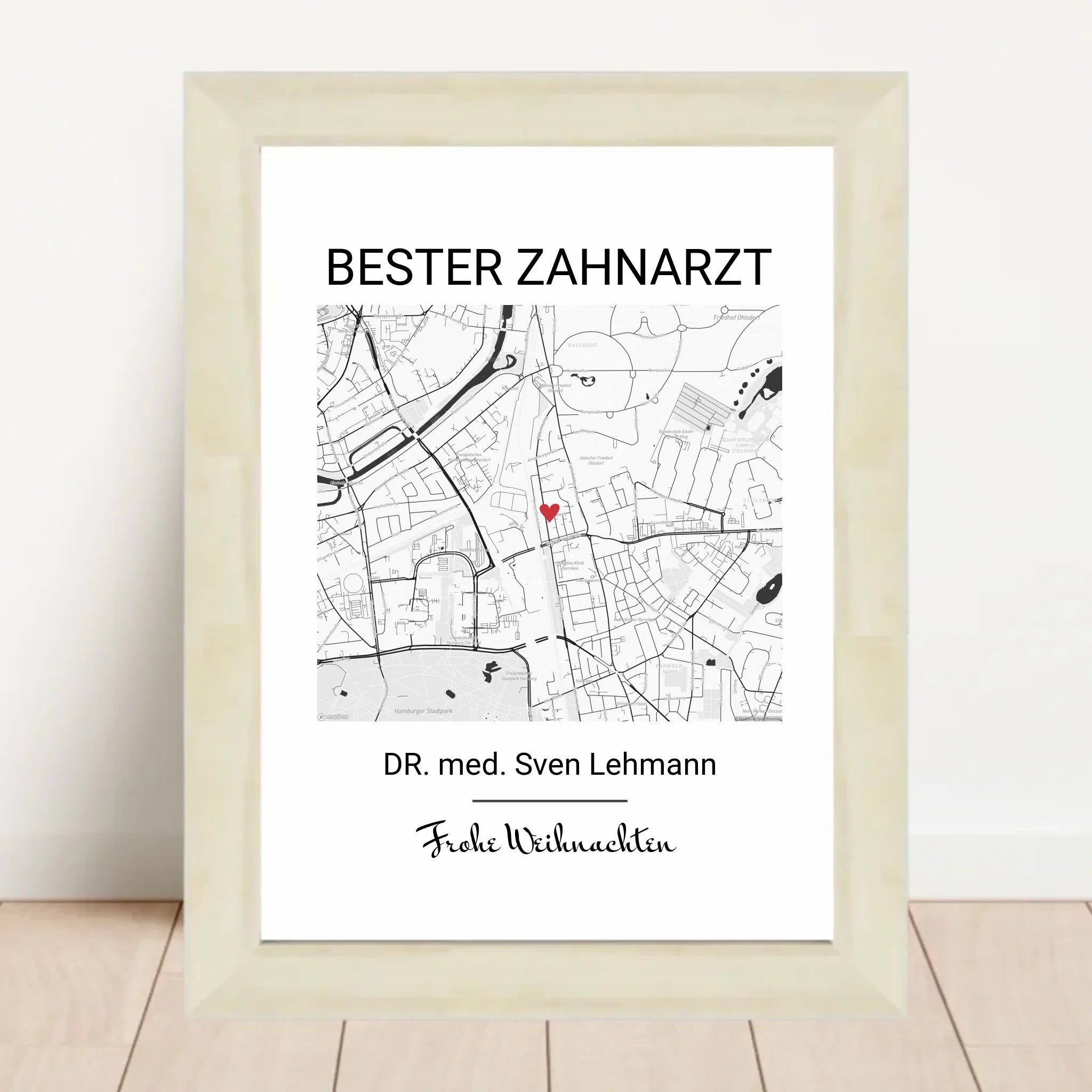 Weihnachtsgeschenk für Zahnarzt Poster Stadtkarte personalisierbar - Cantty