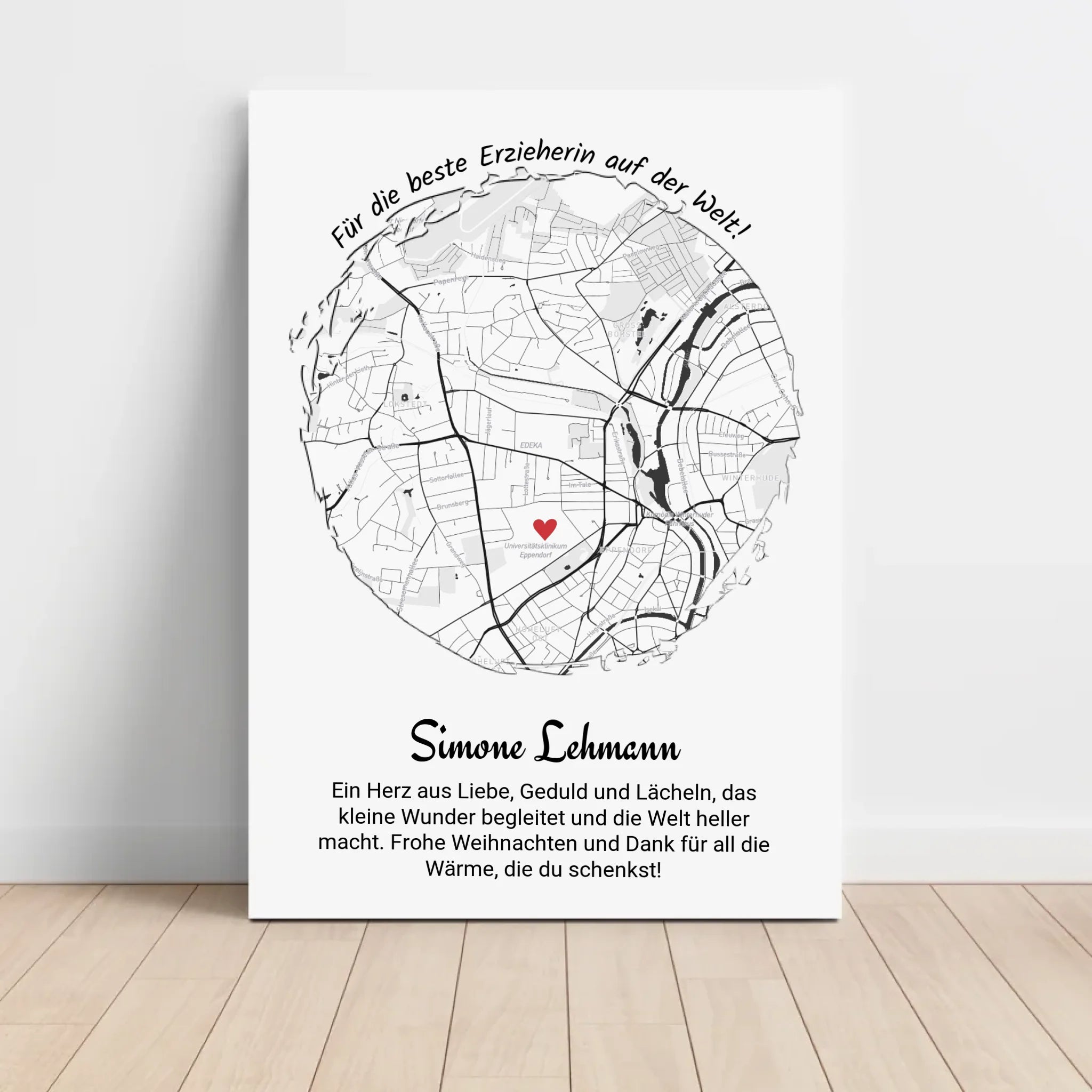 Erzieherin Geschenk Weihnachten Poster Stadtkarte personalisiert - Cantty