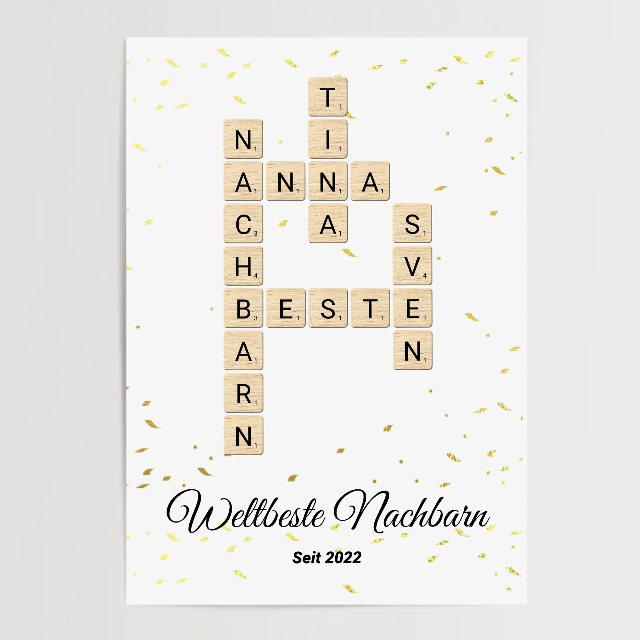 Weihnachtsgeschenk für Nachbarn Bild Scrabble Style personalisierbar - Cantty