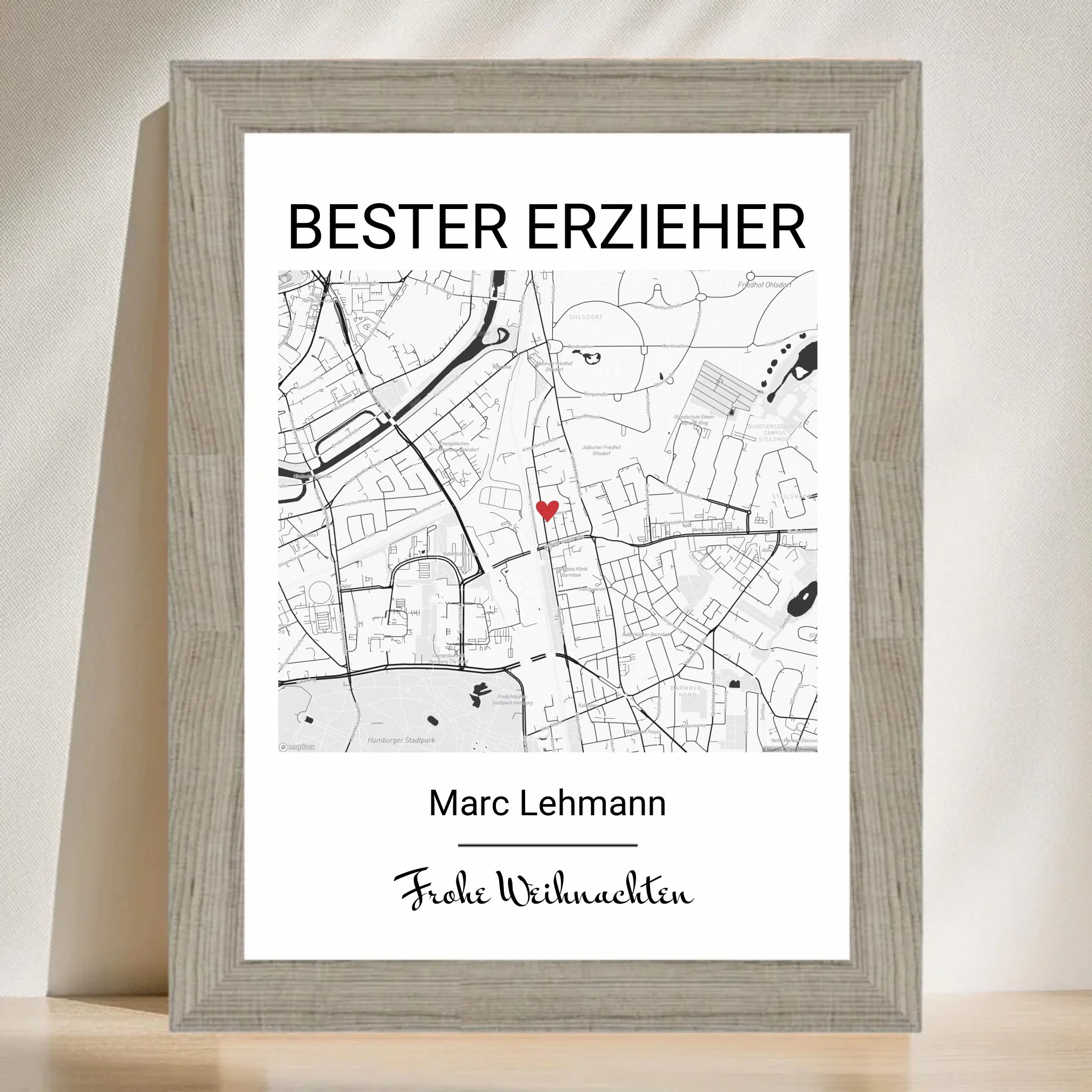 Erzieher Weihnachtsgeschenk Poster Stadtkarte personalisiert - Cantty