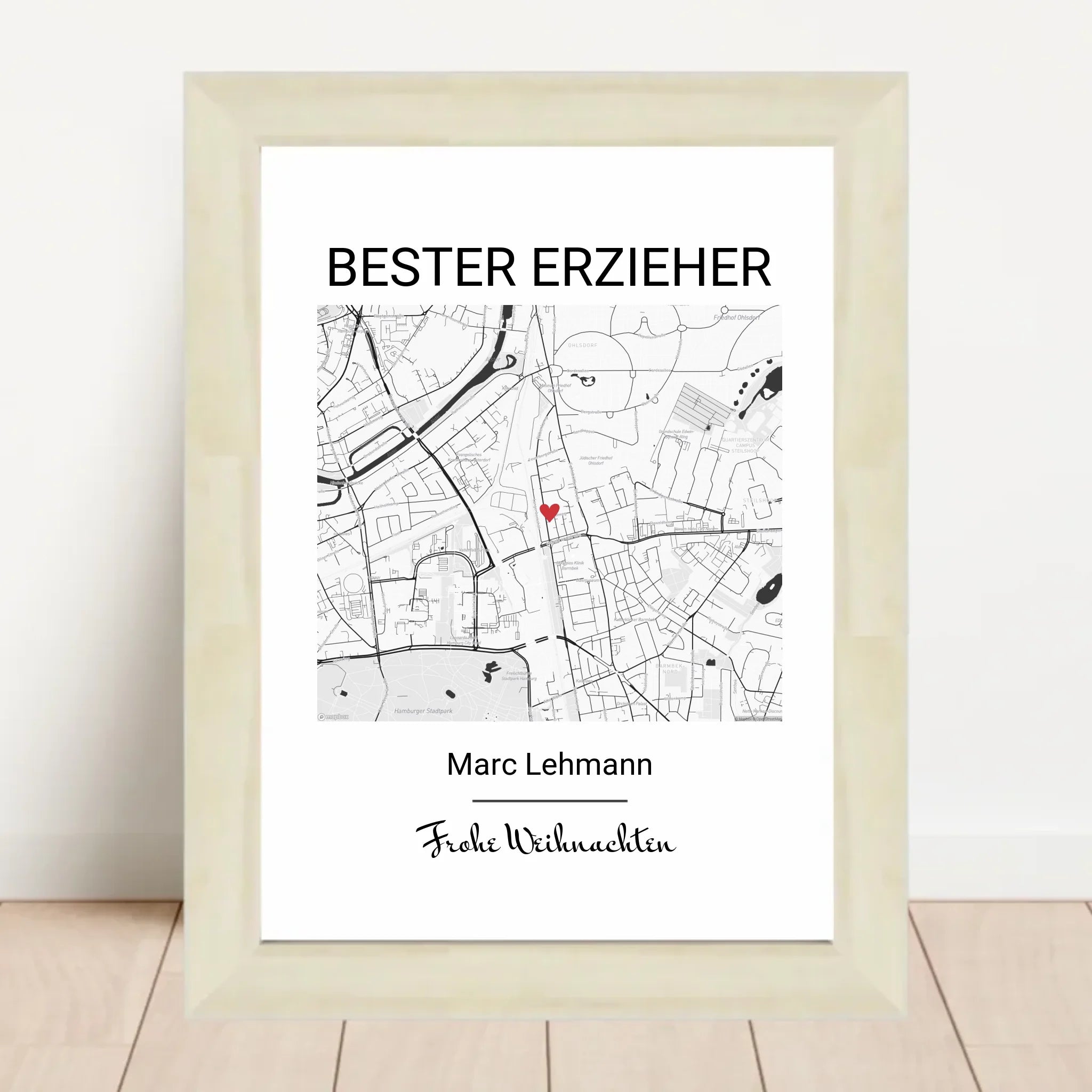 Erzieher Weihnachtsgeschenk Poster Stadtkarte personalisiert - Cantty