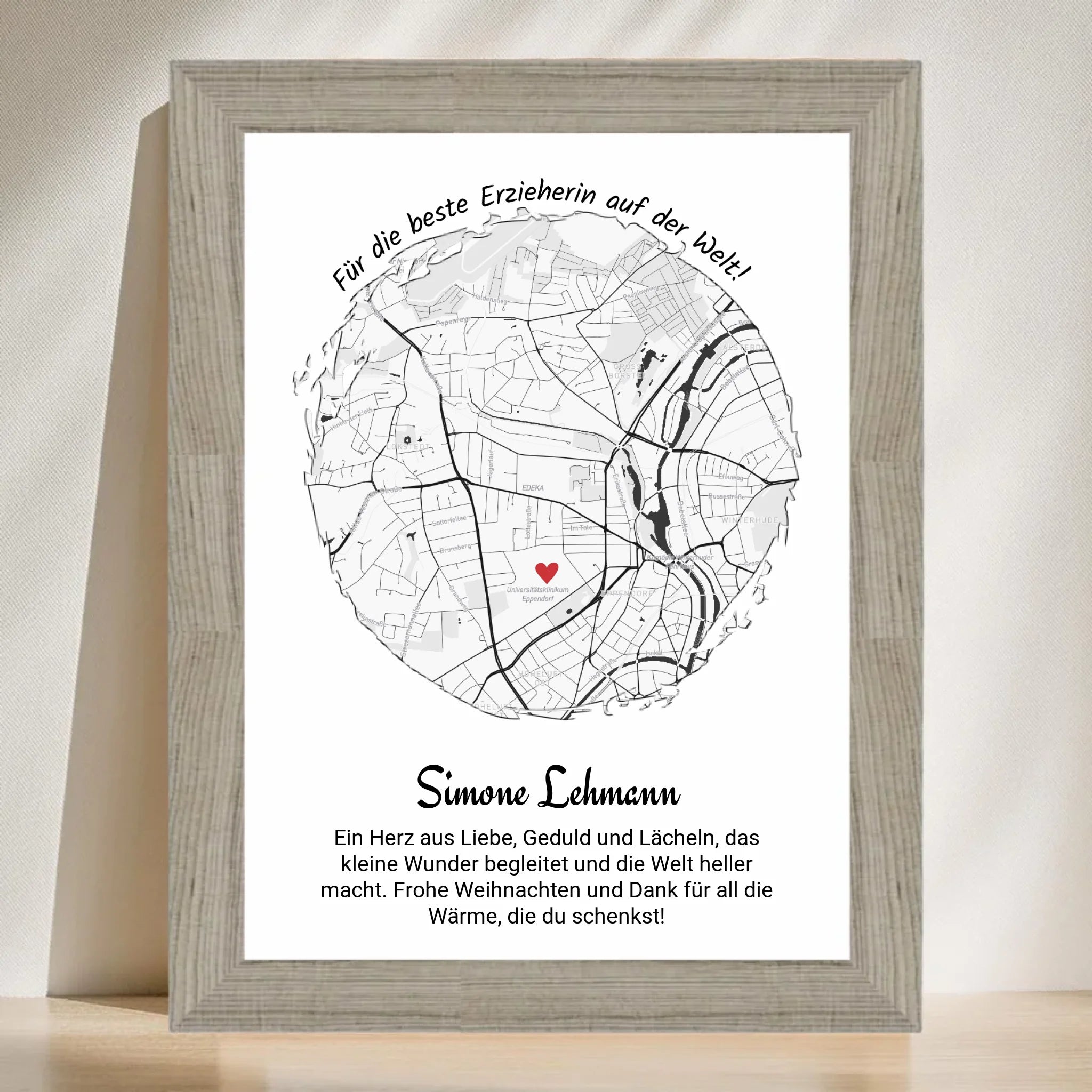 Erzieherin Geschenk Weihnachten Poster Stadtkarte personalisiert - Cantty