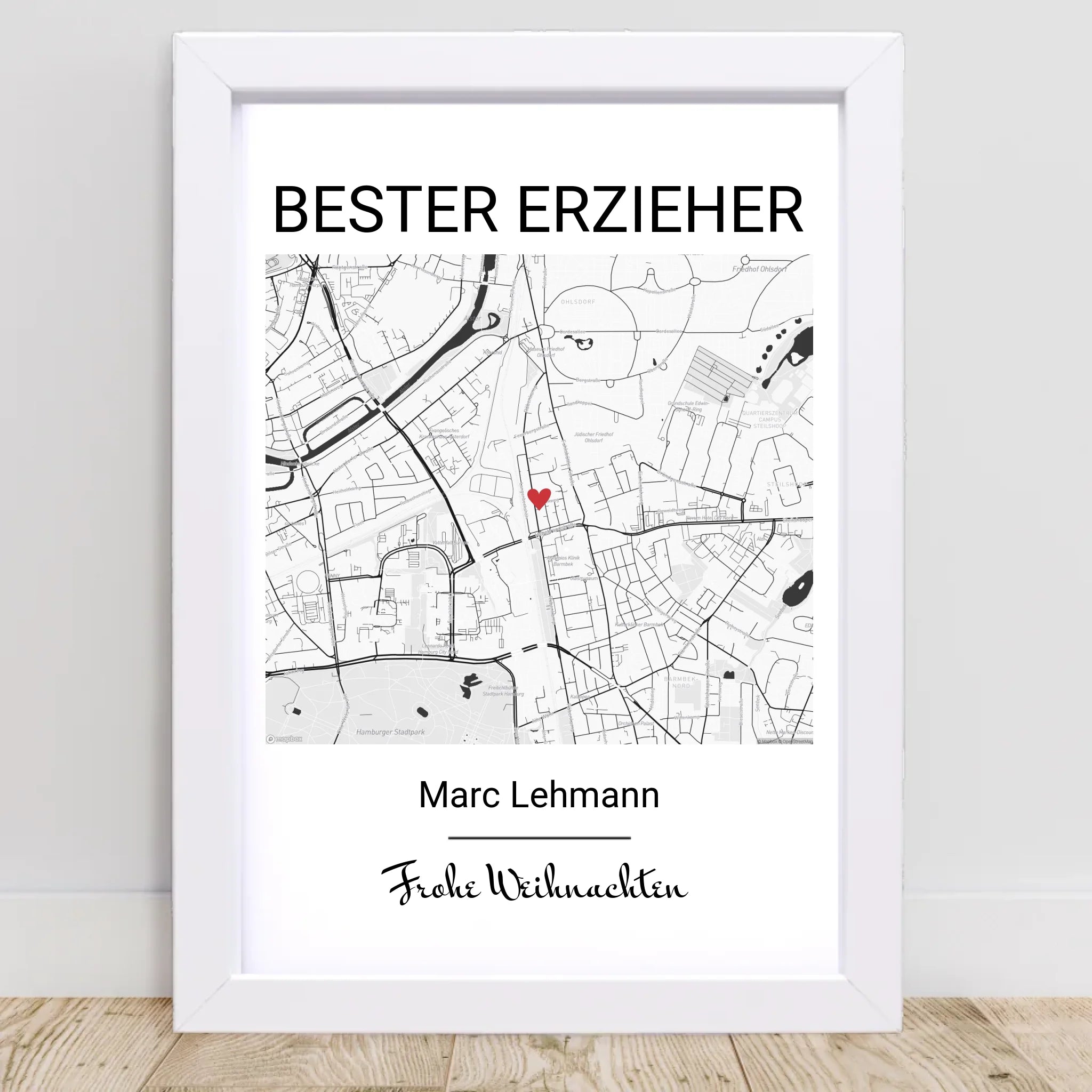 Erzieher Weihnachtsgeschenk Poster Stadtkarte personalisiert - Cantty