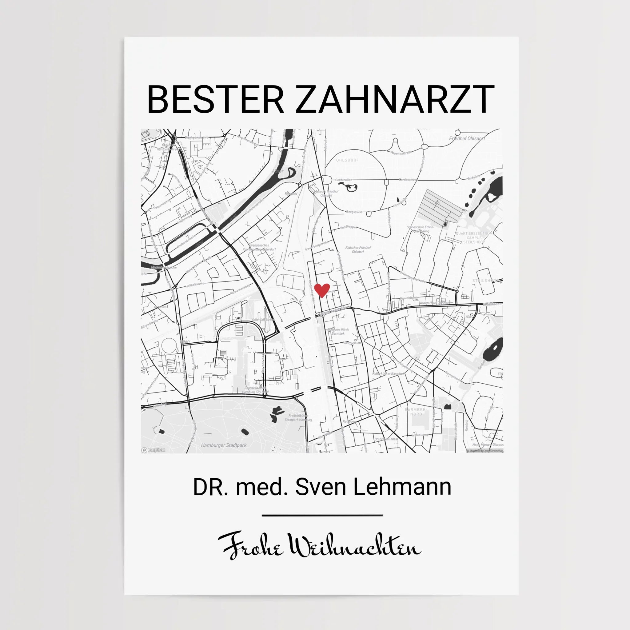 Weihnachtsgeschenk für Zahnarzt Poster Stadtkarte personalisierbar - Cantty