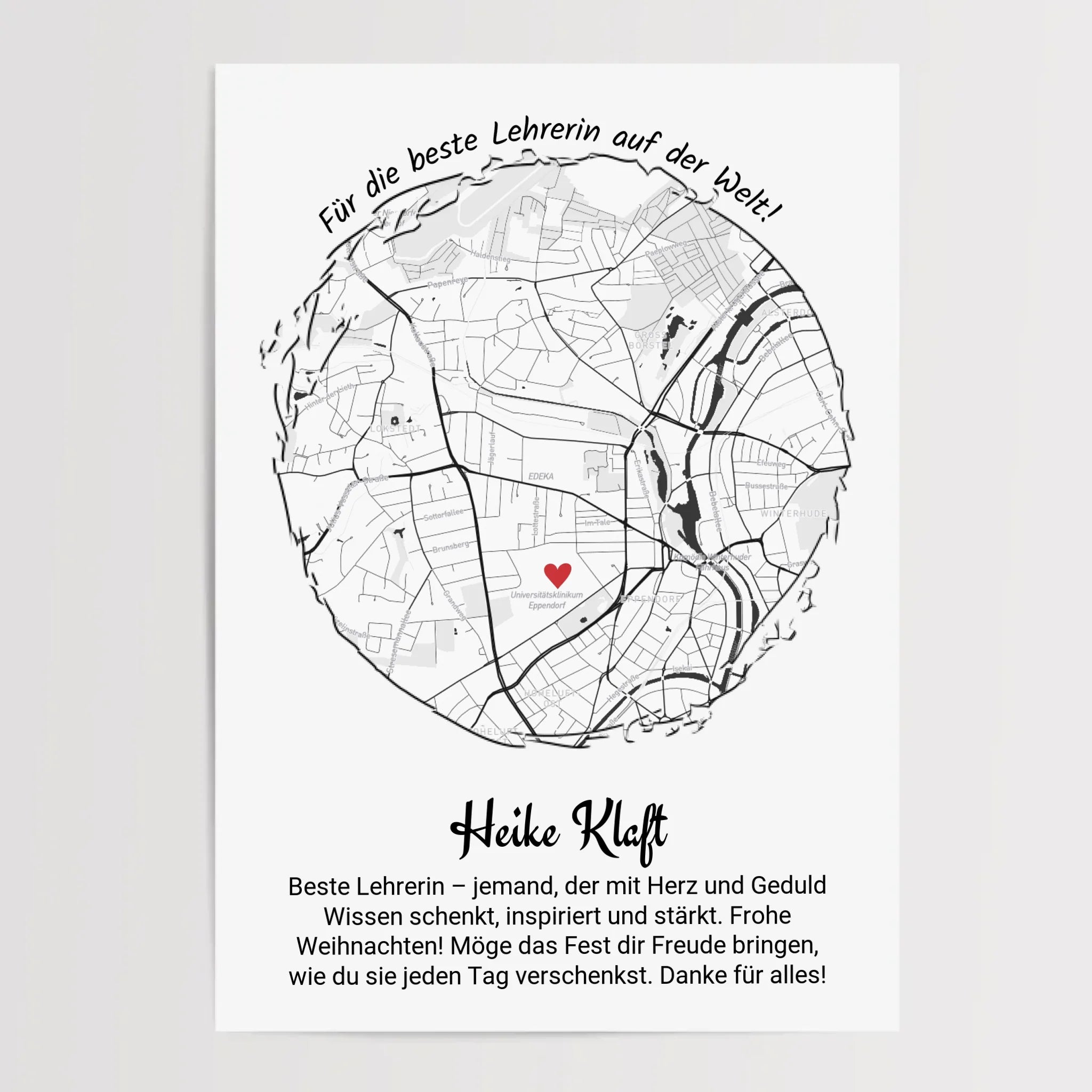 Weihnachtsgeschenk für Lehrerin Poster Stadtkarte personalisierbar - Cantty