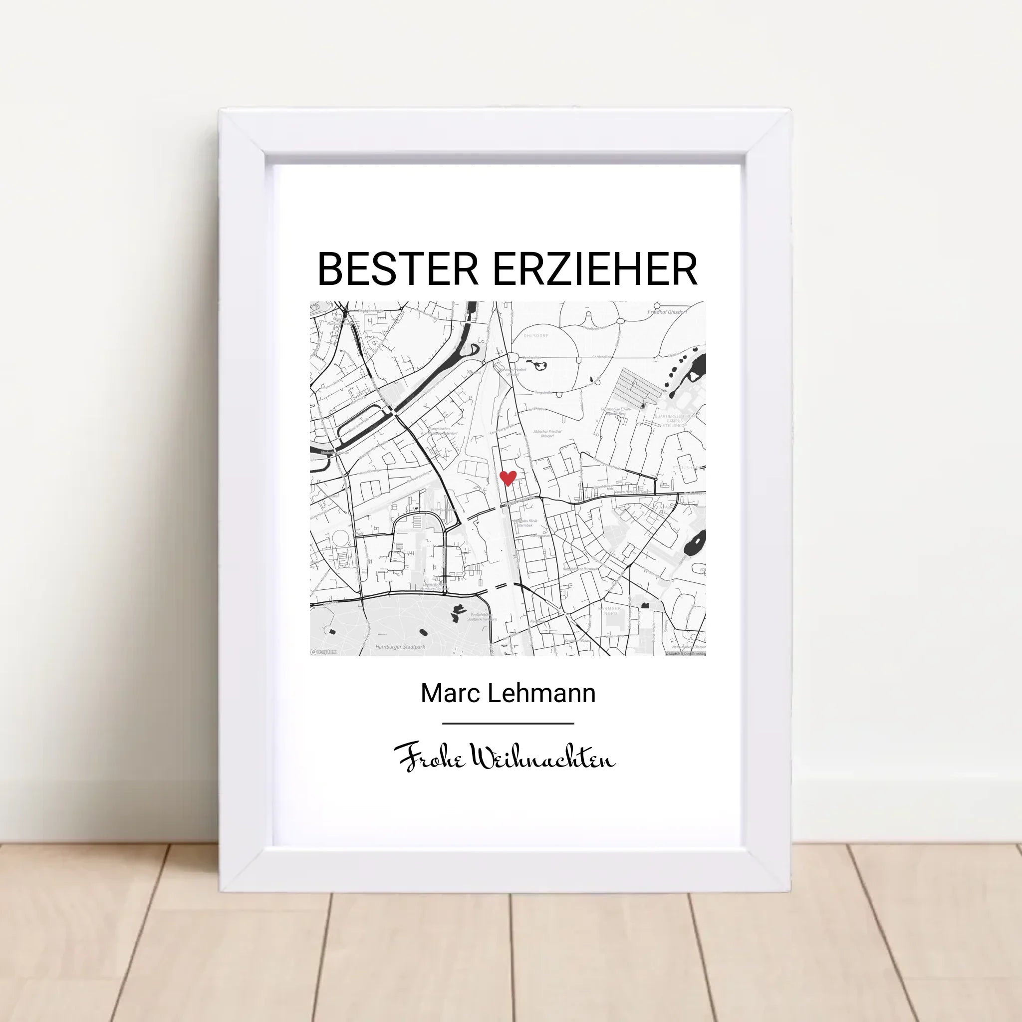 Erzieher Weihnachtsgeschenk Poster Stadtkarte personalisiert - Cantty