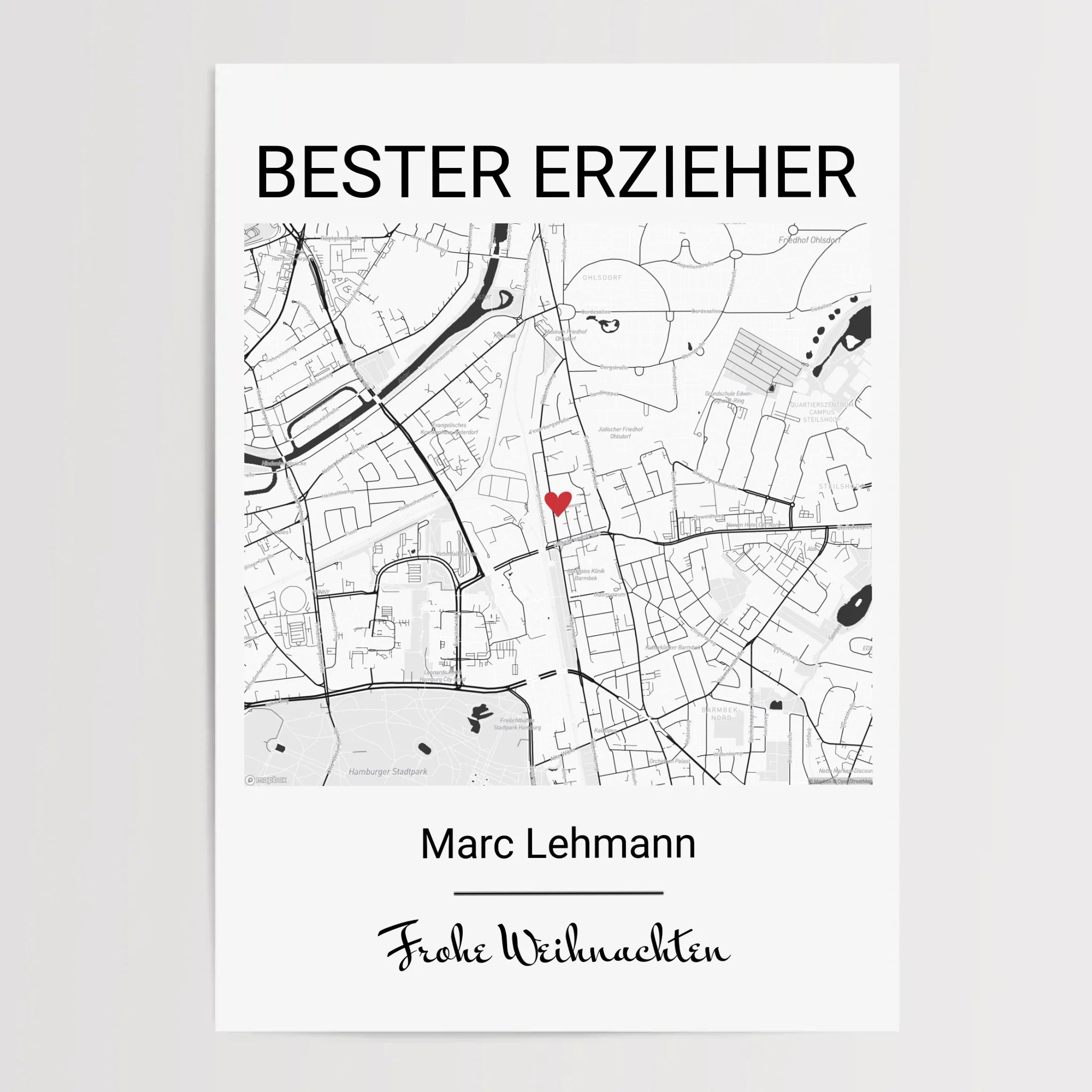 Erzieher Weihnachtsgeschenk Poster Stadtkarte personalisiert - Cantty