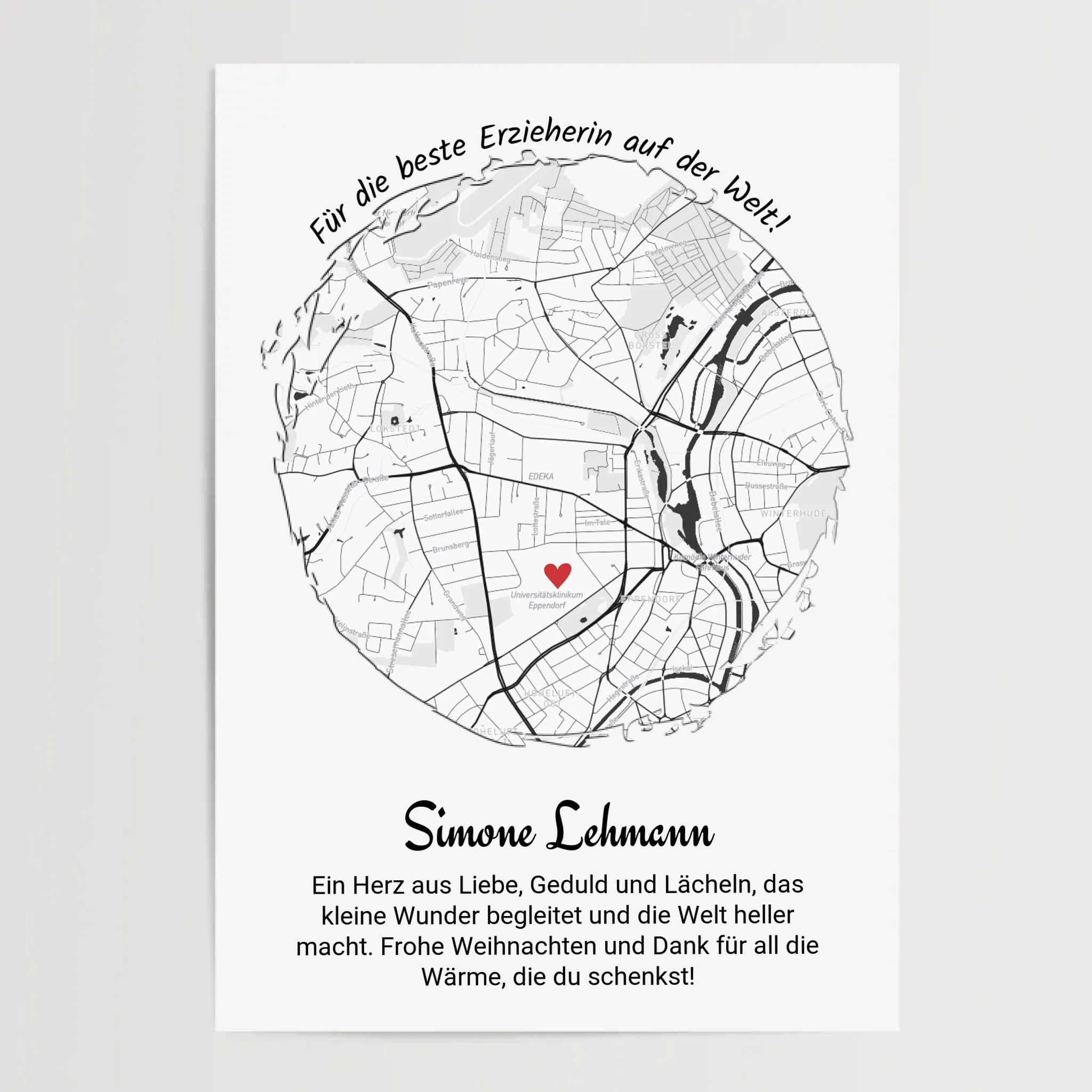 Erzieherin Geschenk Weihnachten Poster Stadtkarte personalisiert - Cantty