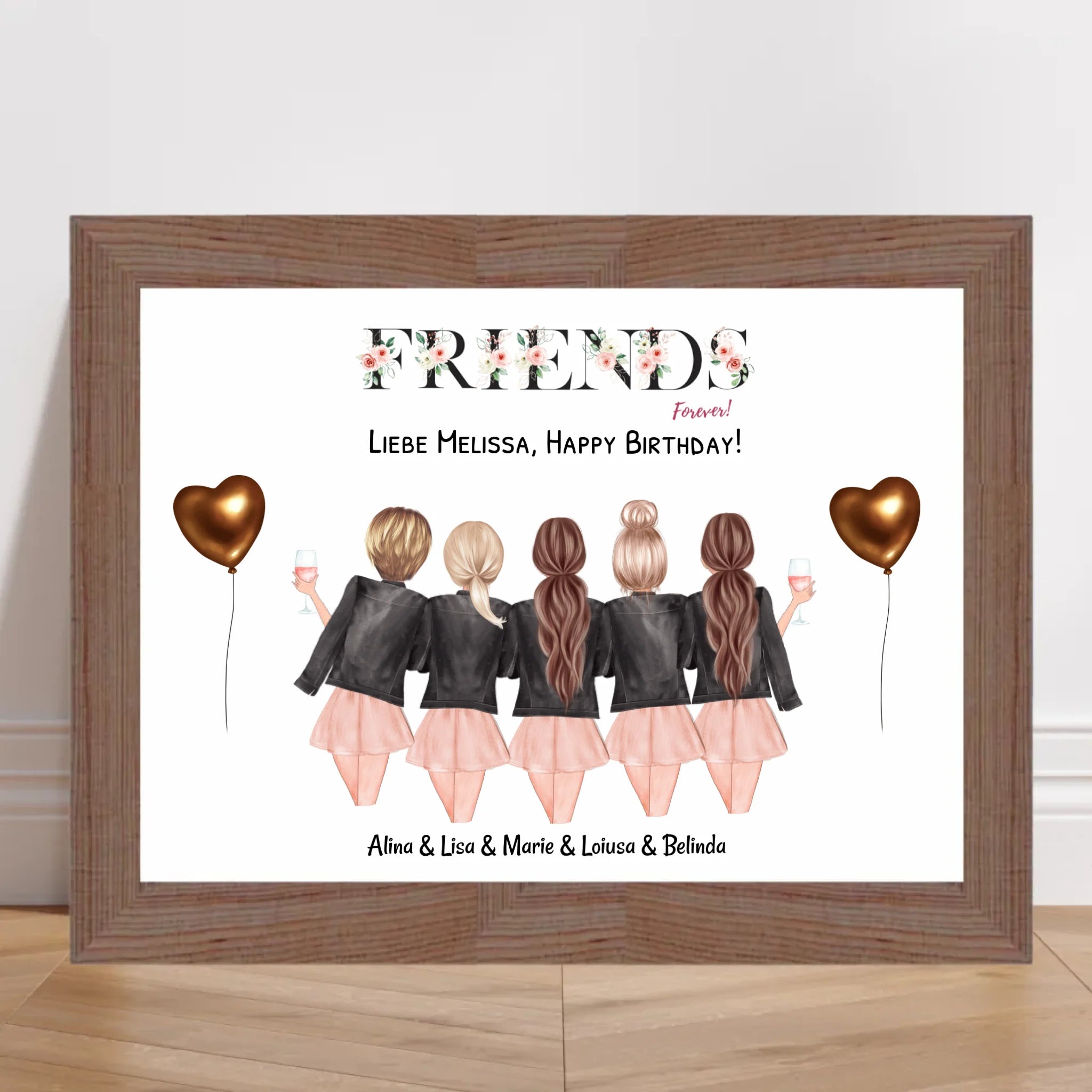 5 Freundinnen Bild Geschenk personalisiert - Cantty