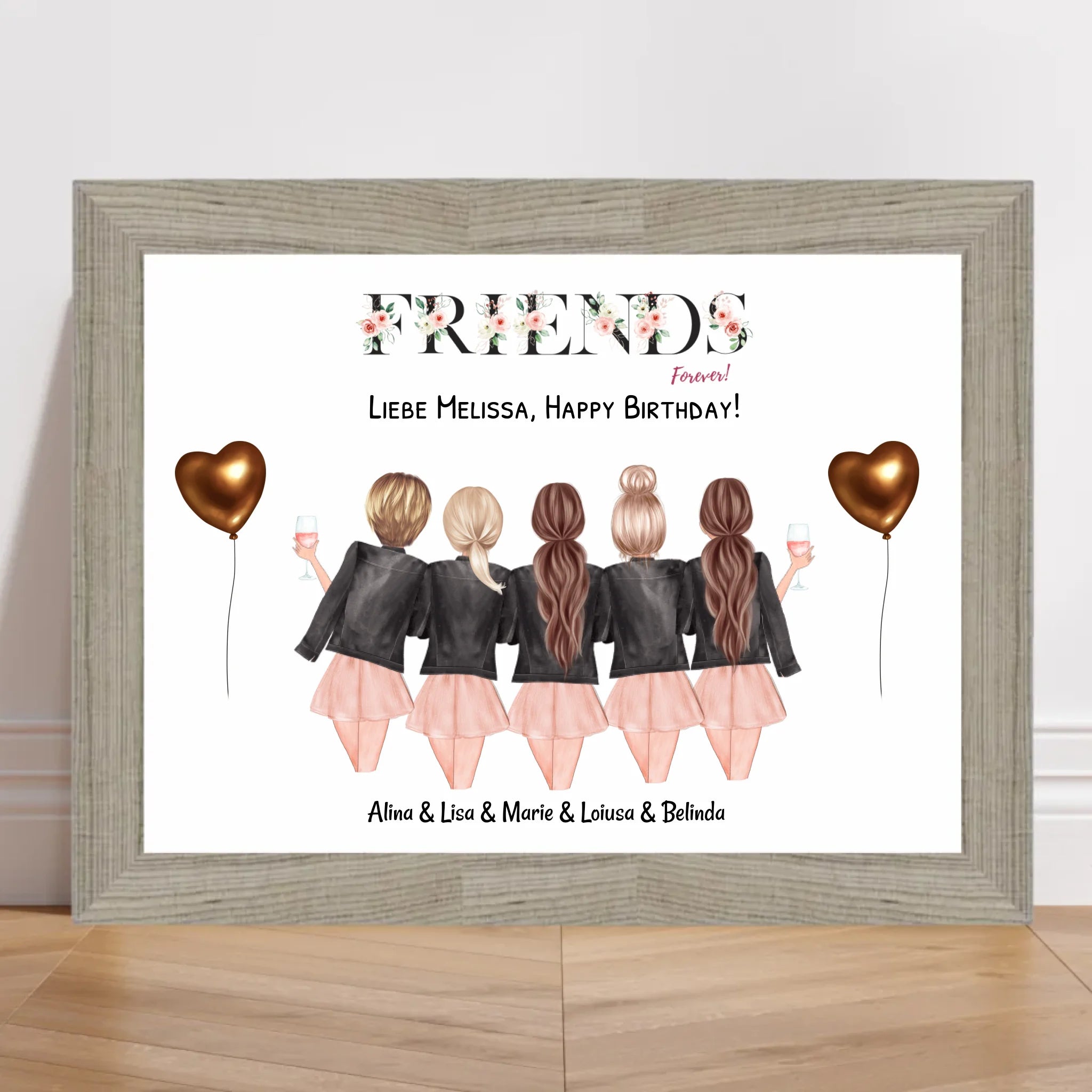 5 Freundinnen Bild Geschenk personalisiert - Cantty