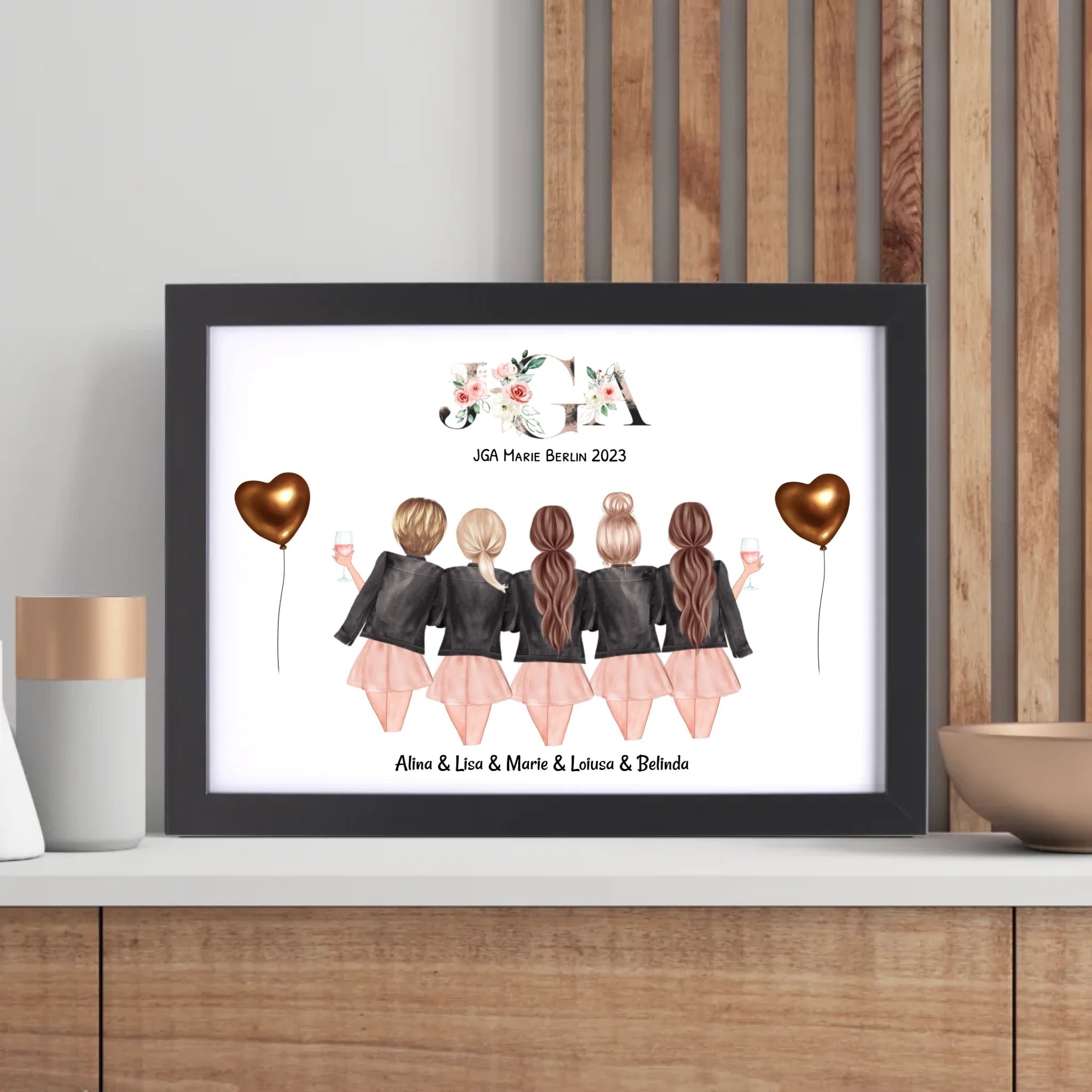 Geschenk 5 Freundinnen Bild JGA Braut Brautjungfern - Cantty