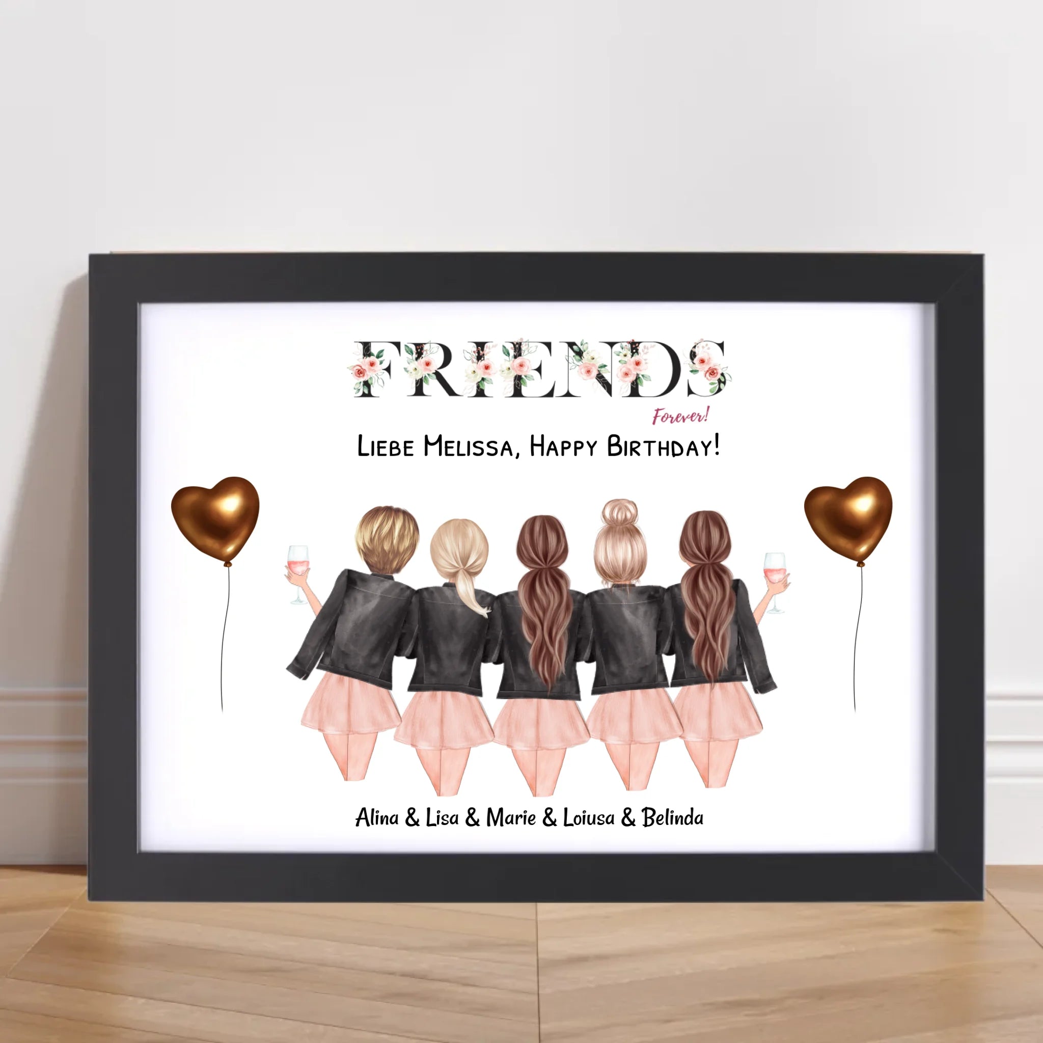 5 Freundinnen Bild Geschenk personalisiert - Cantty