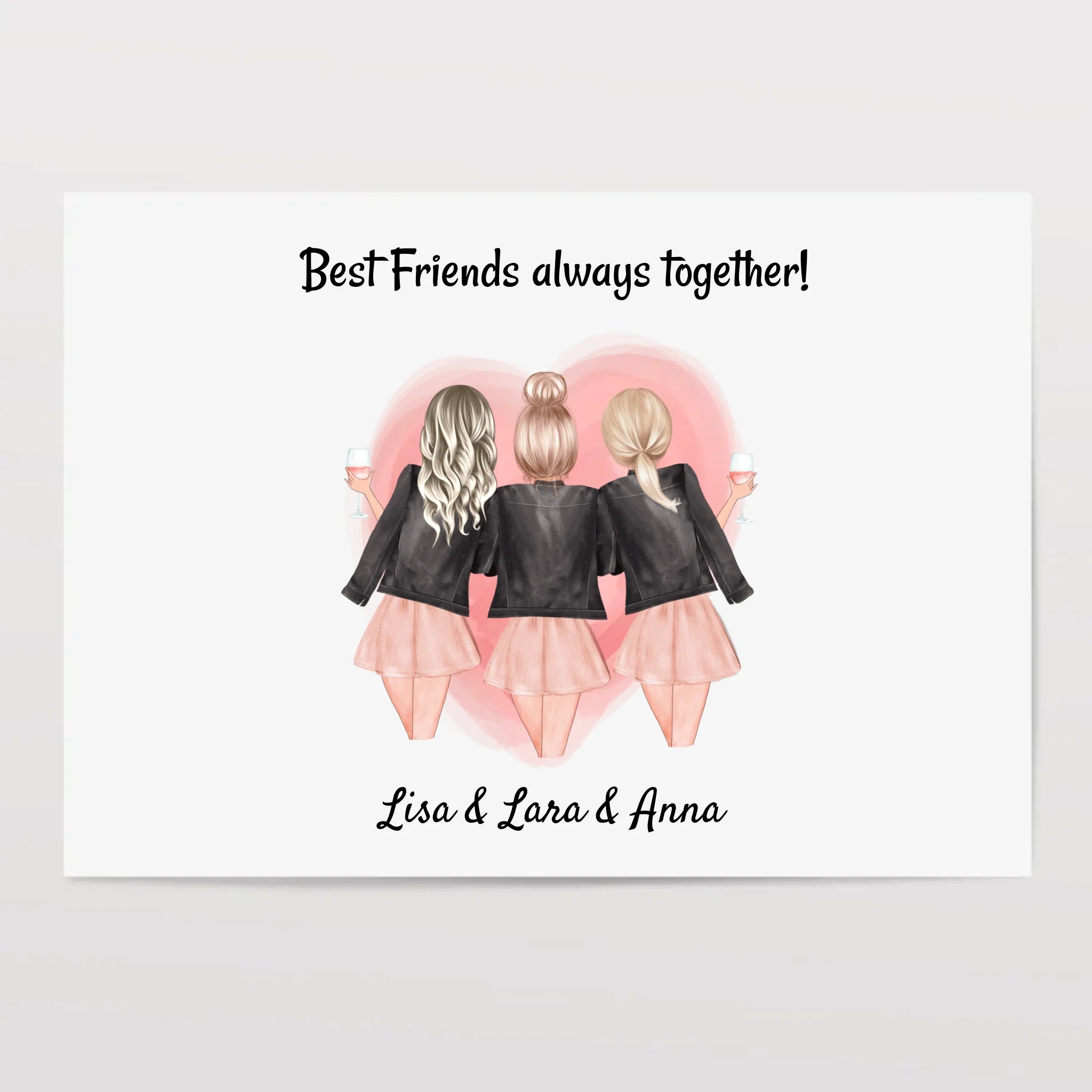 Freundinnen 3 Personen Bild Geschenk mit Namen & Spruch - Cantty