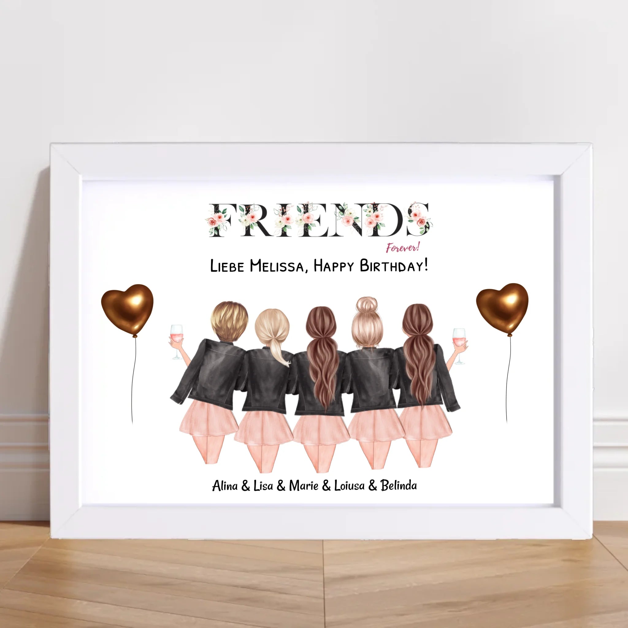 5 Freundinnen Bild Geschenk personalisiert - Cantty