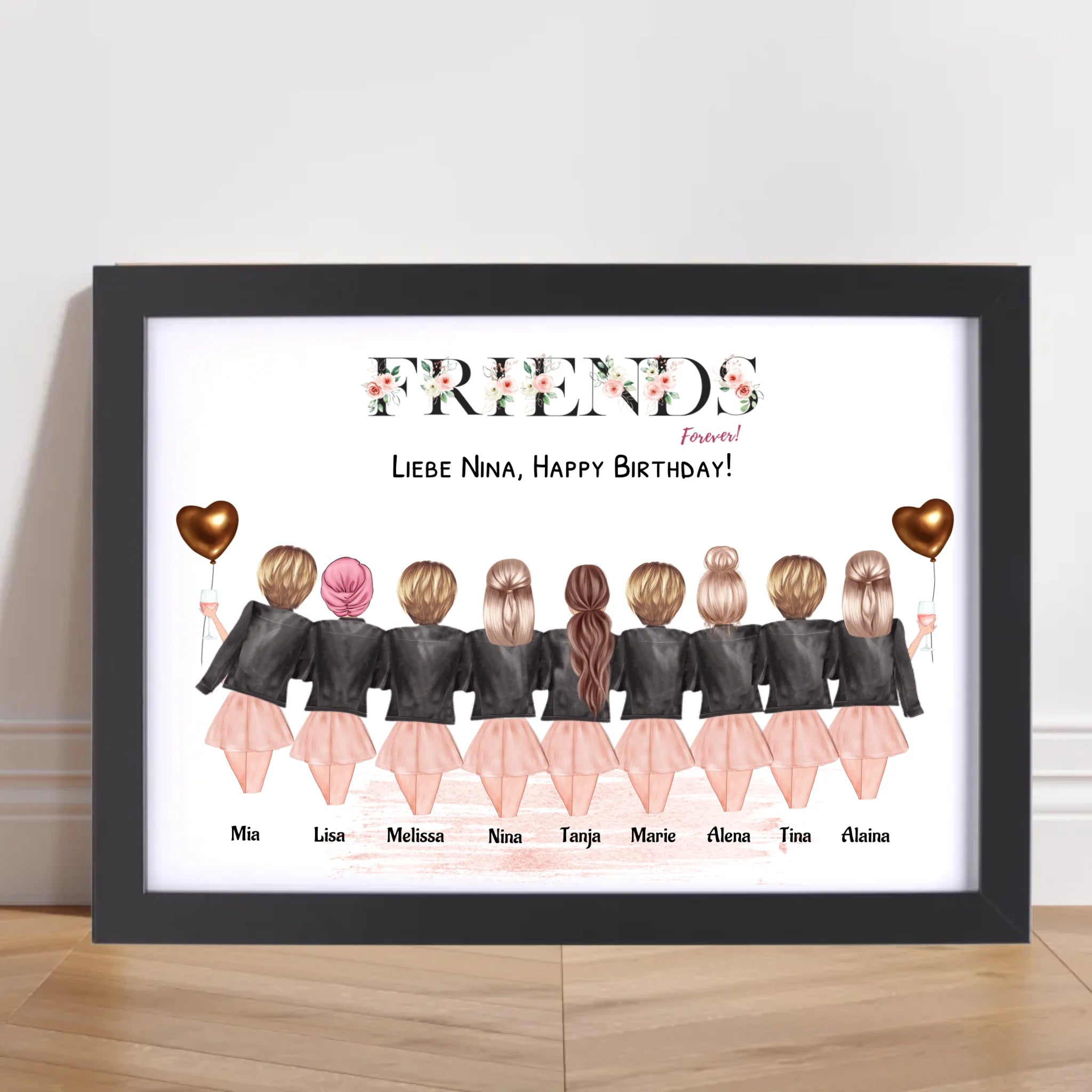 9 Freundinnen Bild Geschenk personalisiert - Cantty