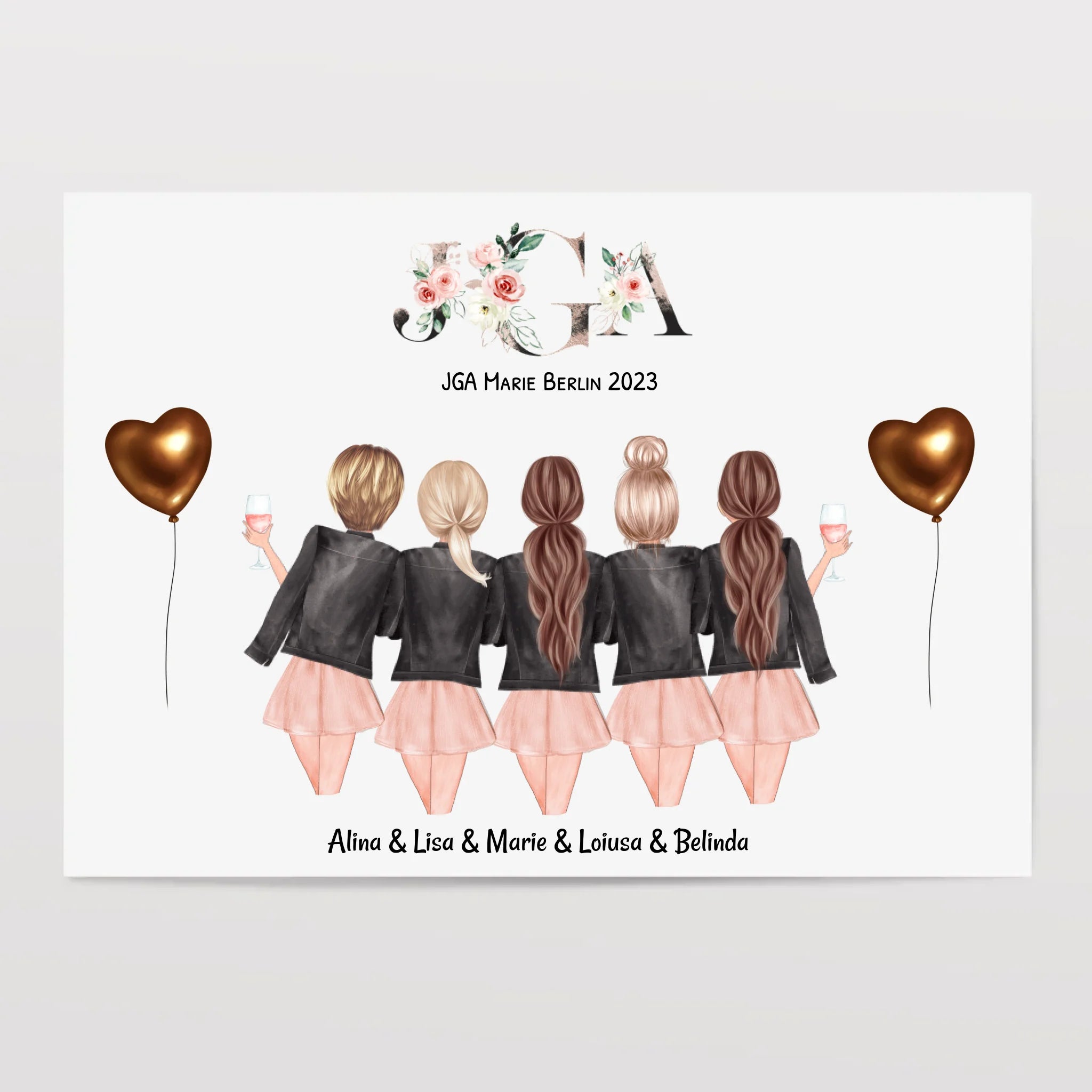 Geschenk 5 Freundinnen Bild JGA Braut Brautjungfern - Cantty