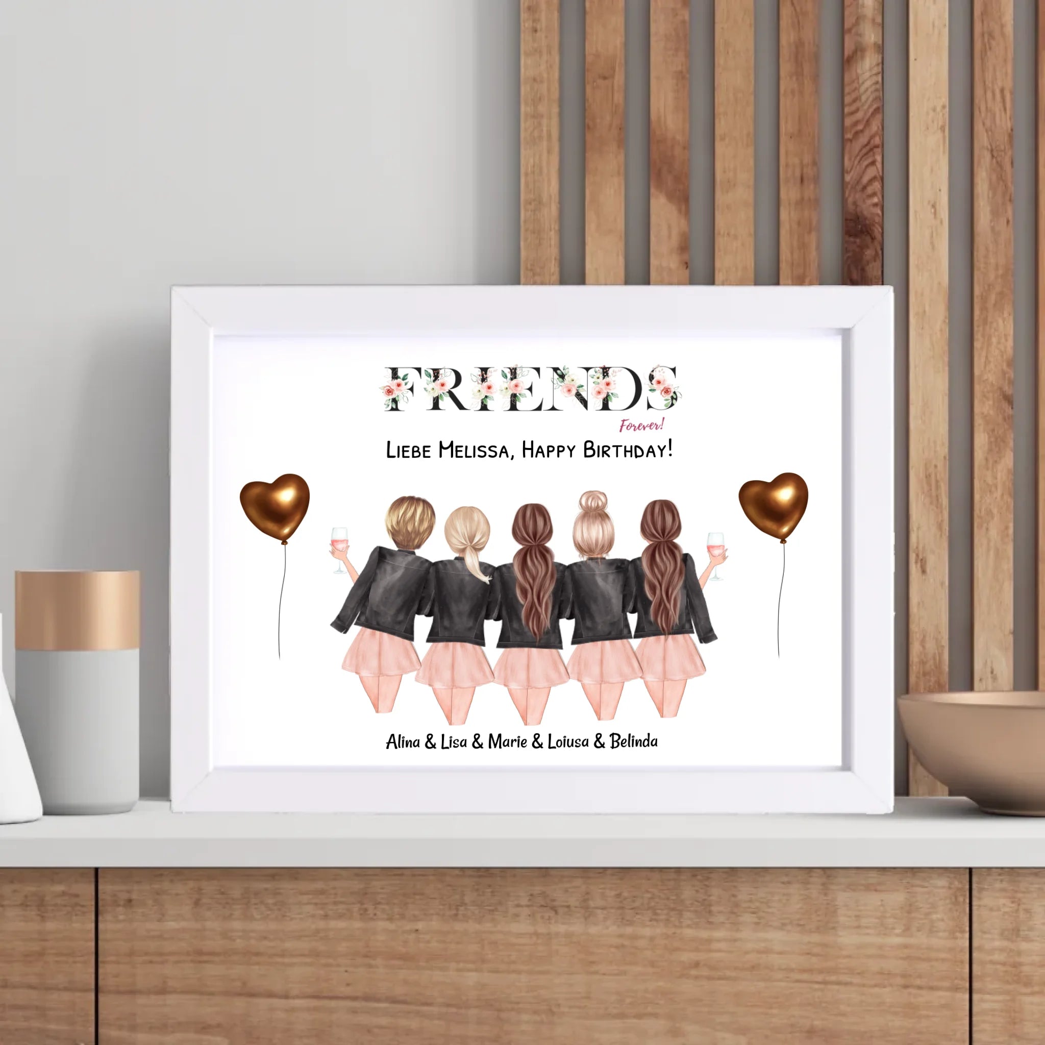 5 Freundinnen Bild Geschenk personalisiert - Cantty