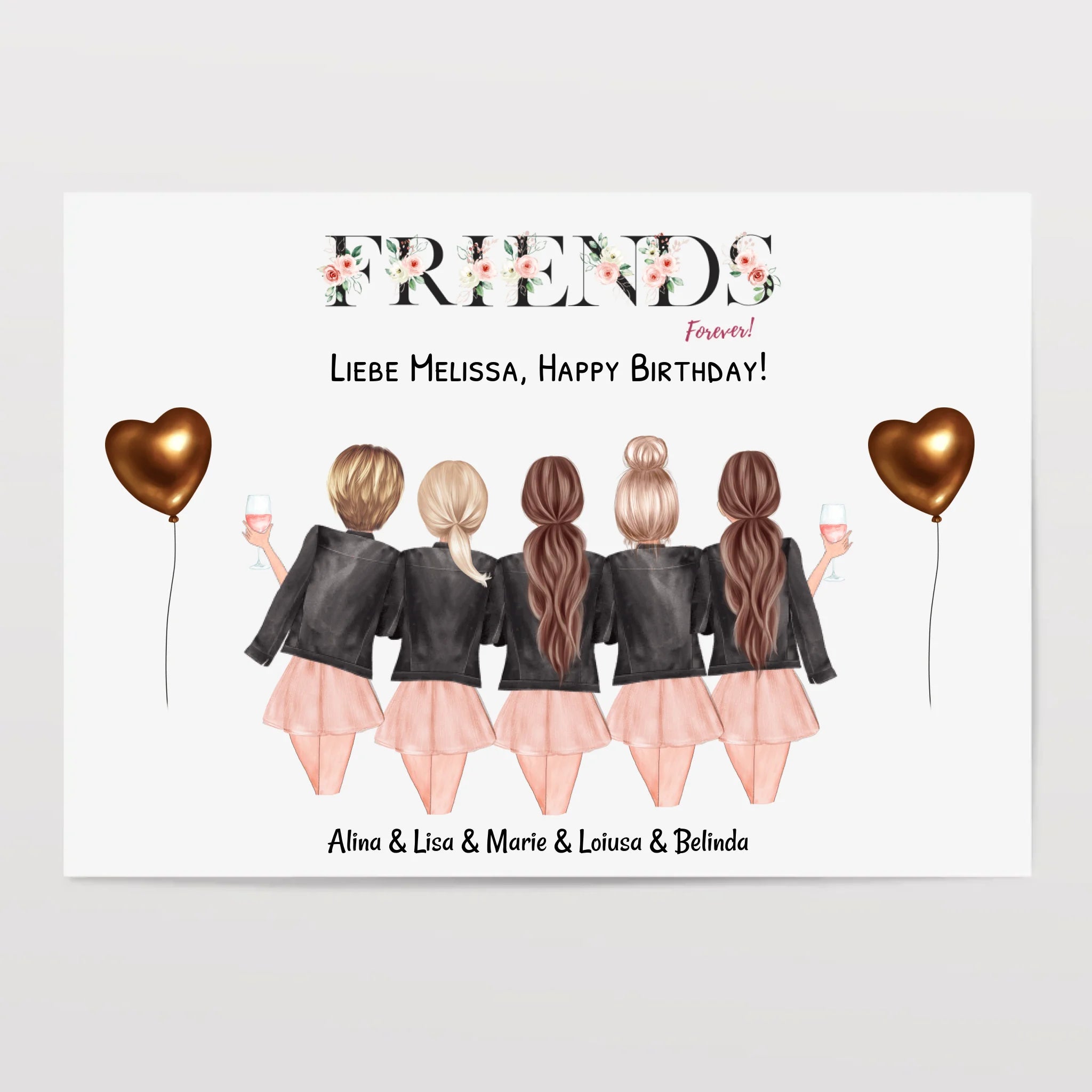 5 Freundinnen Bild Geschenk personalisiert - Cantty