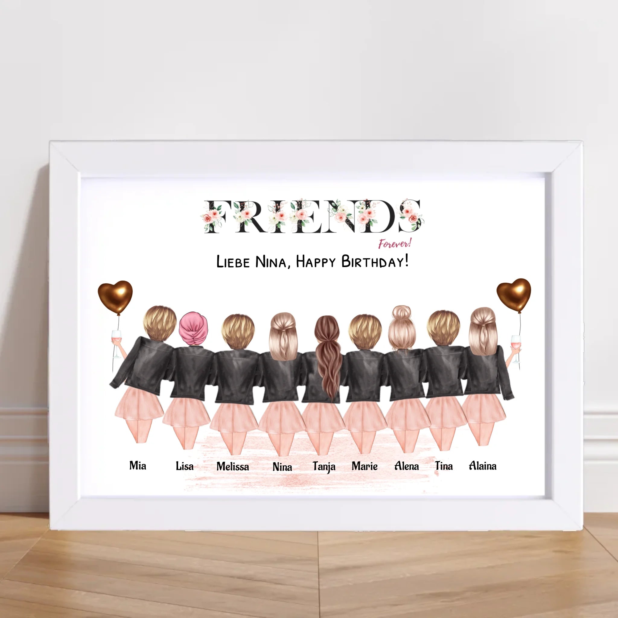 9 Freundinnen Bild Geschenk personalisiert - Cantty