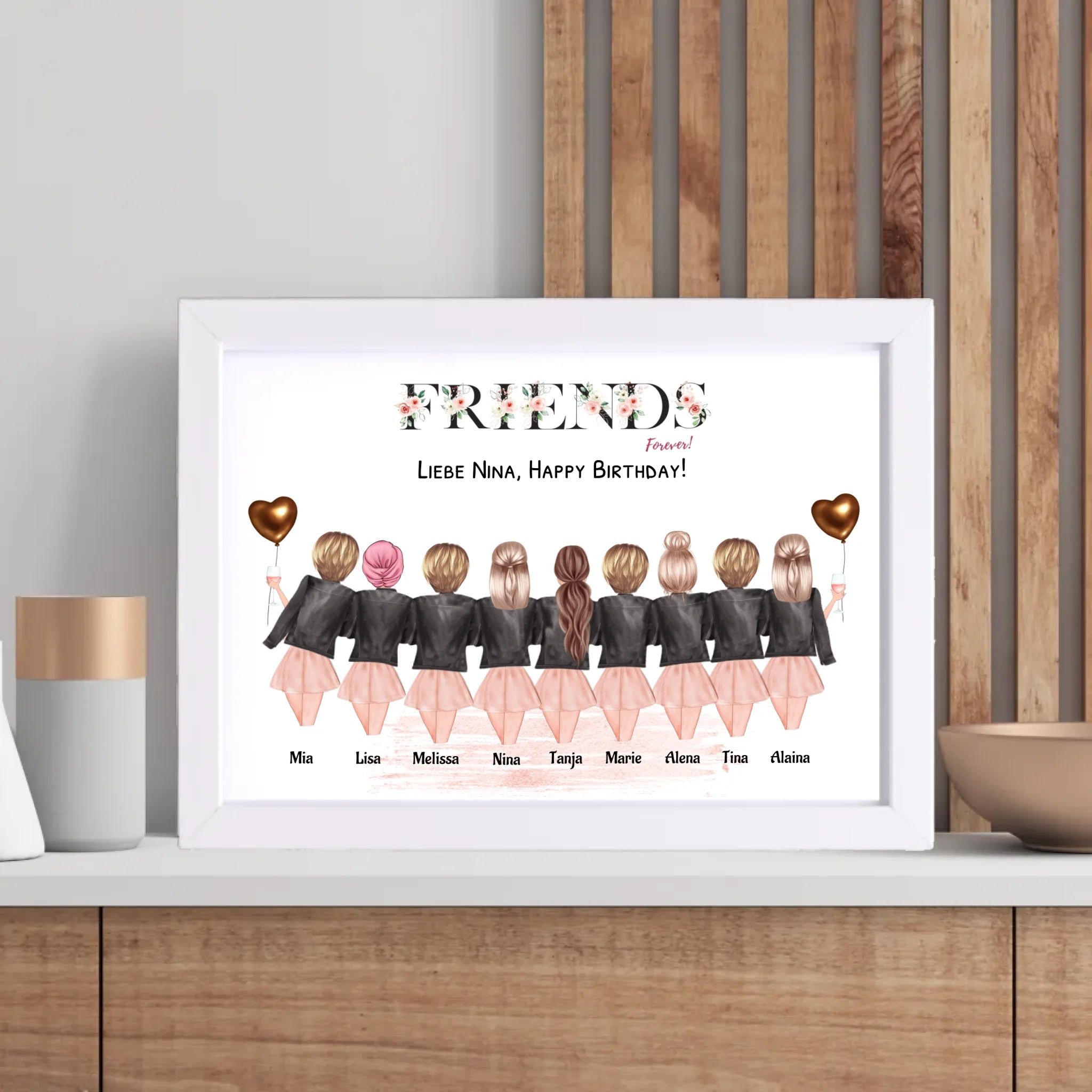 9 Freundinnen Bild Geschenk personalisiert - Cantty