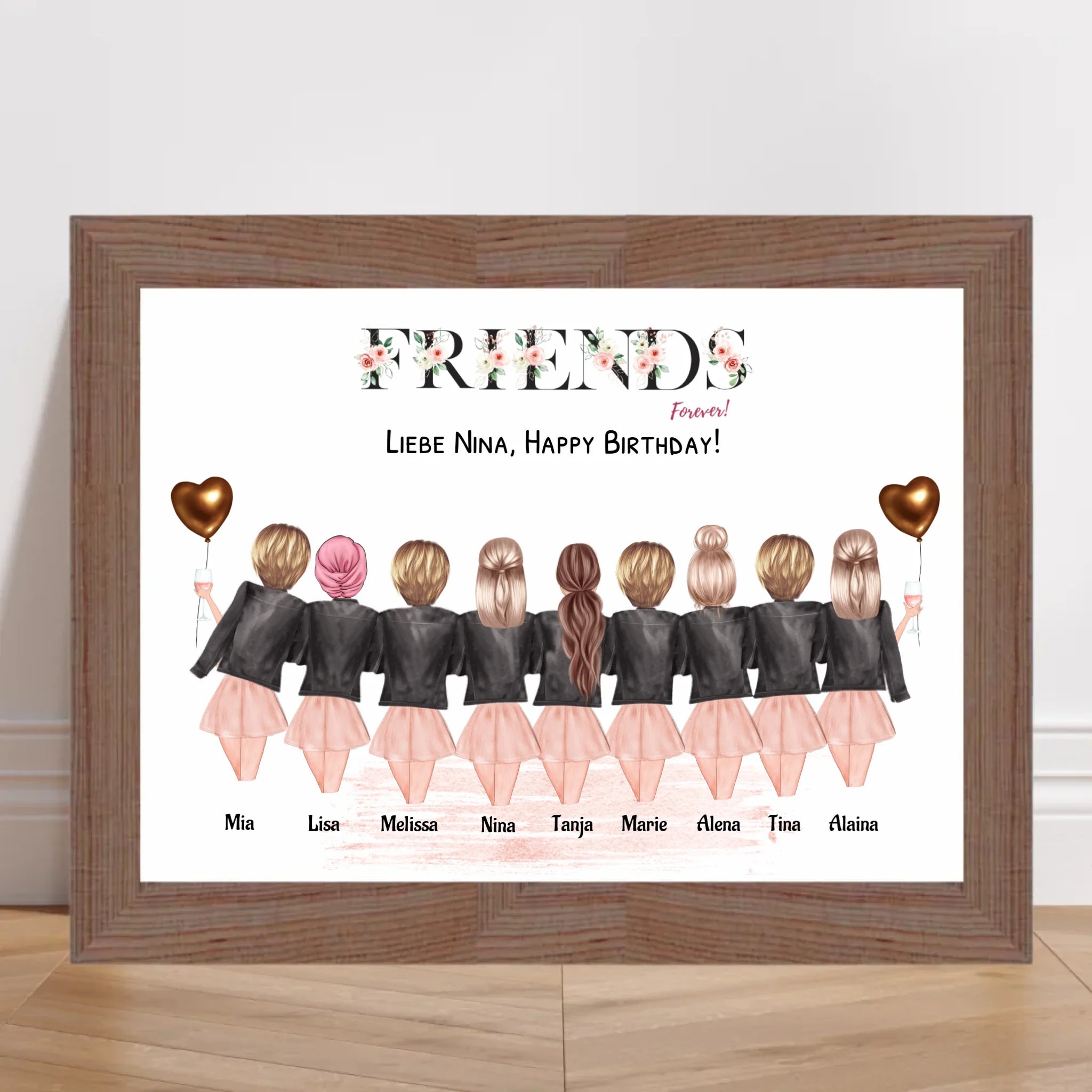 9 Freundinnen Bild Geschenk personalisiert - Cantty