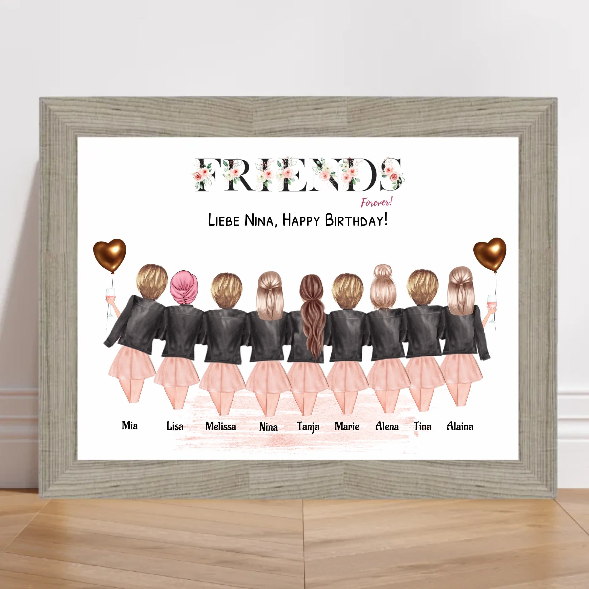 9 Freundinnen Bild Geschenk personalisiert - Cantty
