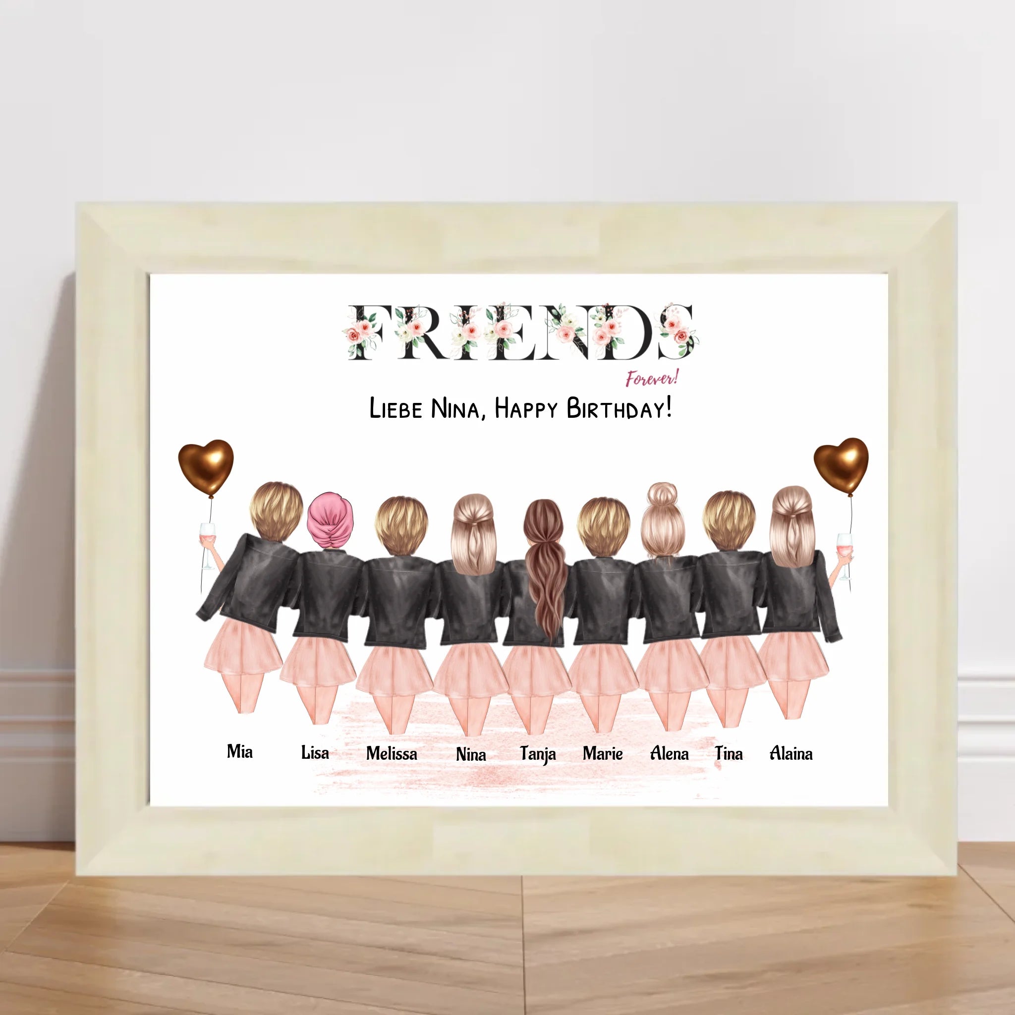 9 Freundinnen Bild Geschenk personalisiert - Cantty