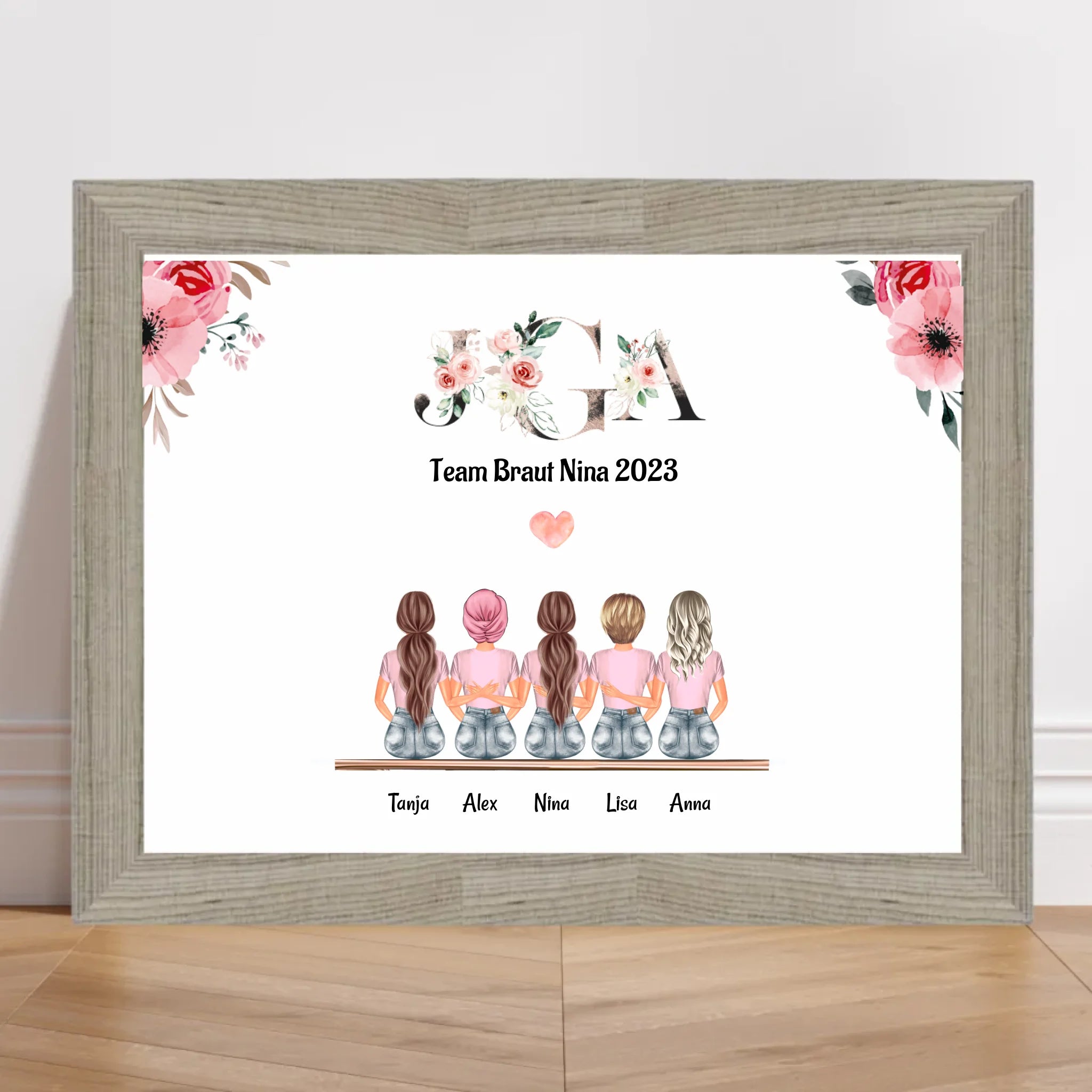 5 Freundinnen Bild Geburtstag & JGA Geschenk personalisiert - Cantty