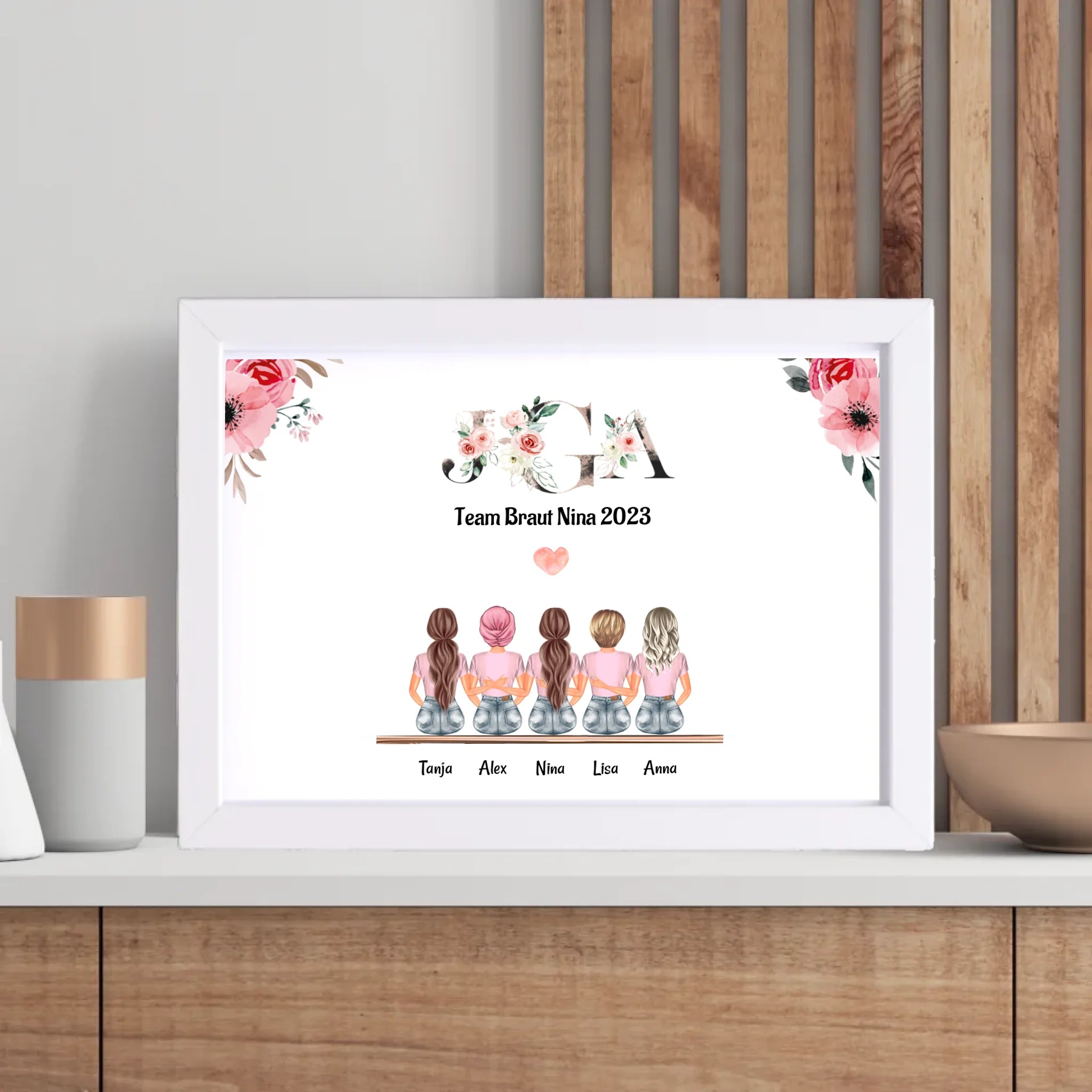 5 Freundinnen Bild Geburtstag & JGA Geschenk personalisiert - Cantty