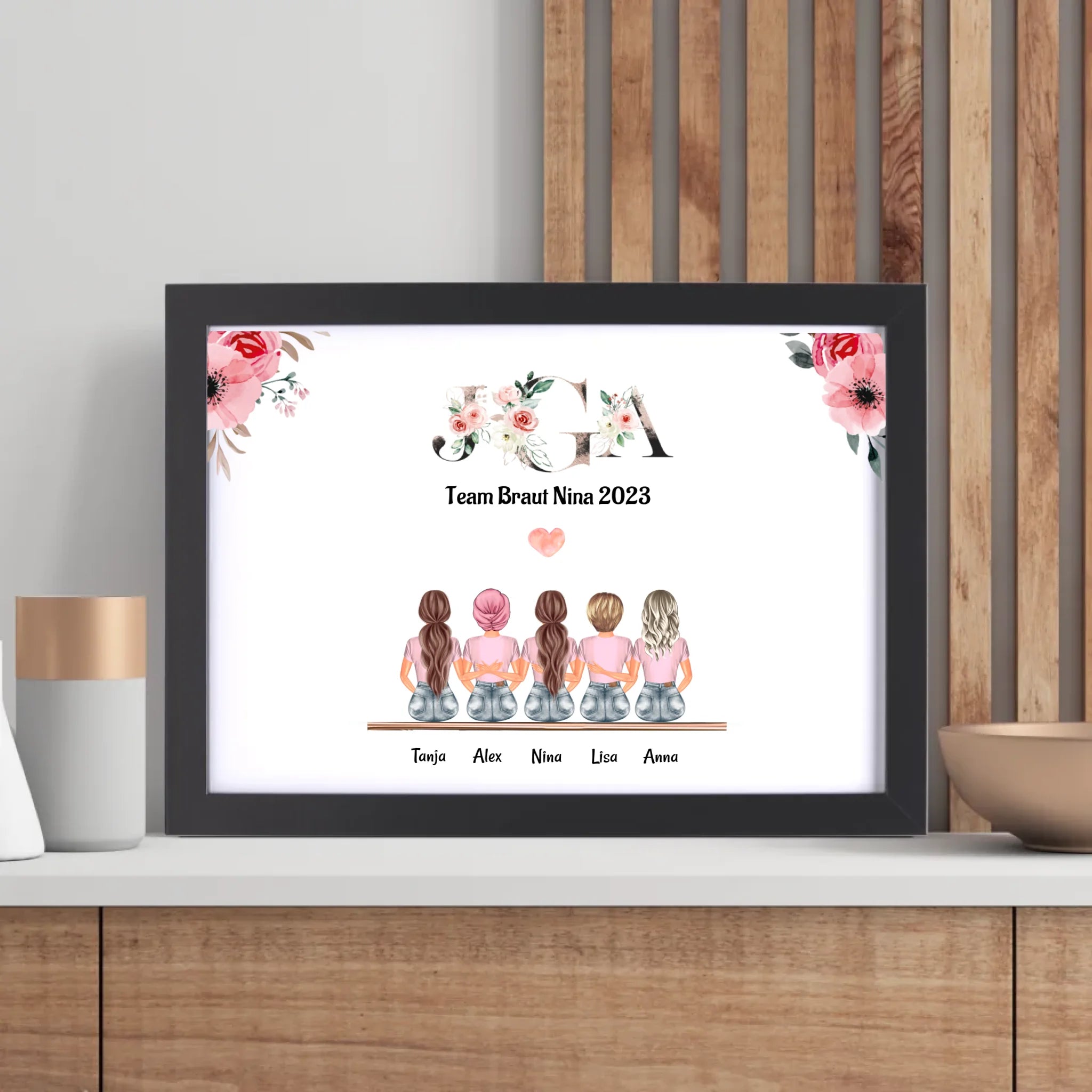 5 Freundinnen Bild Geburtstag & JGA Geschenk personalisiert - Cantty