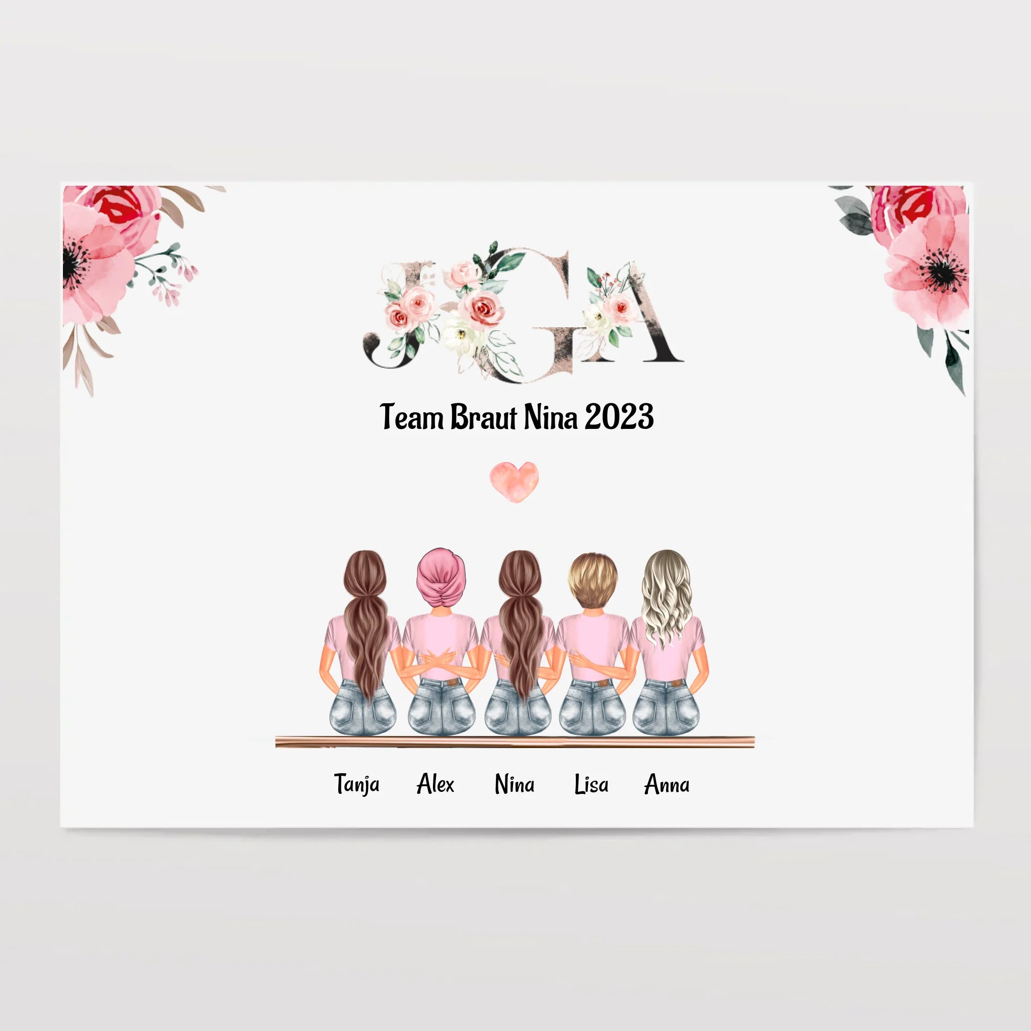5 Freundinnen Bild Geburtstag & JGA Geschenk personalisiert - Cantty