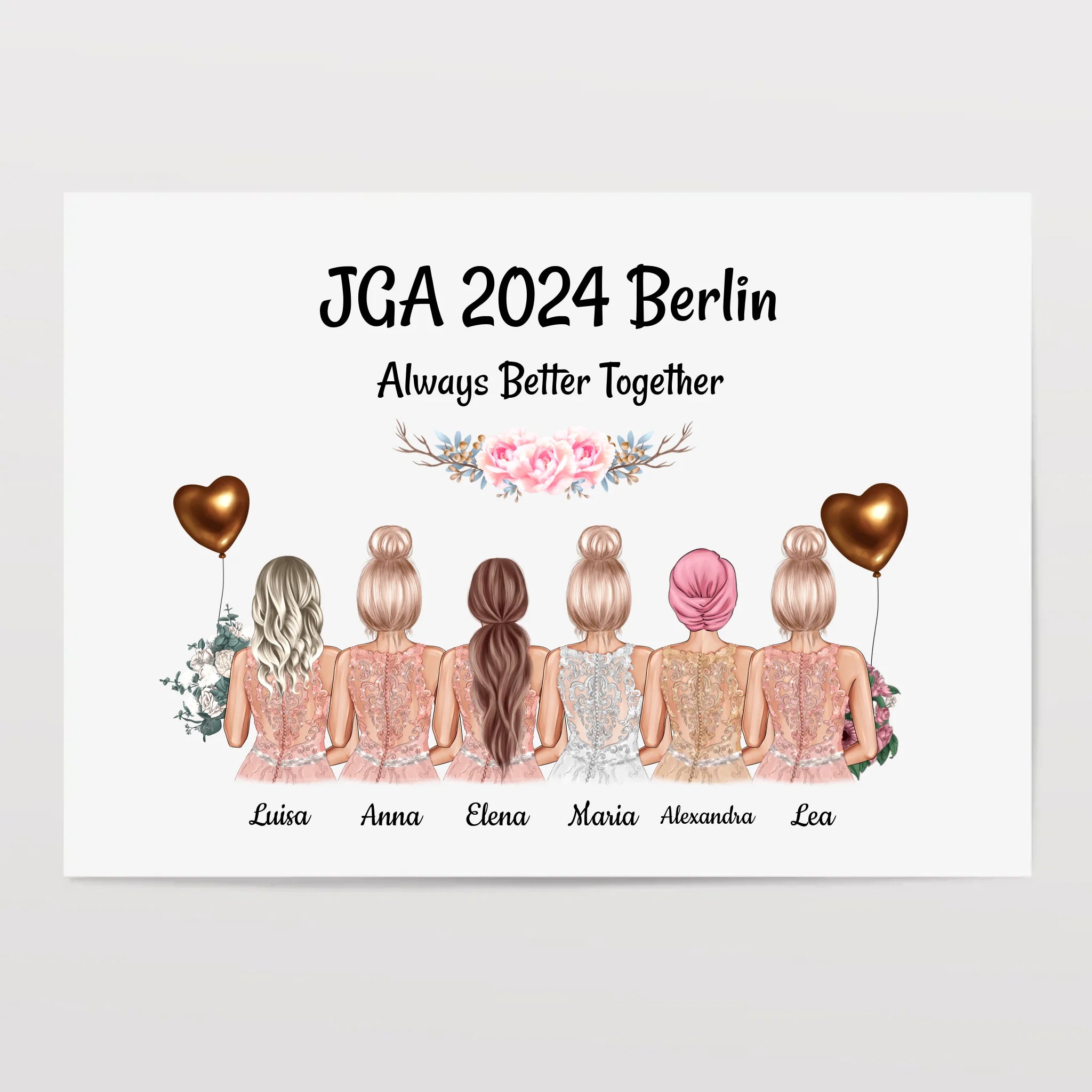 JGA Poster 6 Freundinnen mit Namen - Cantty