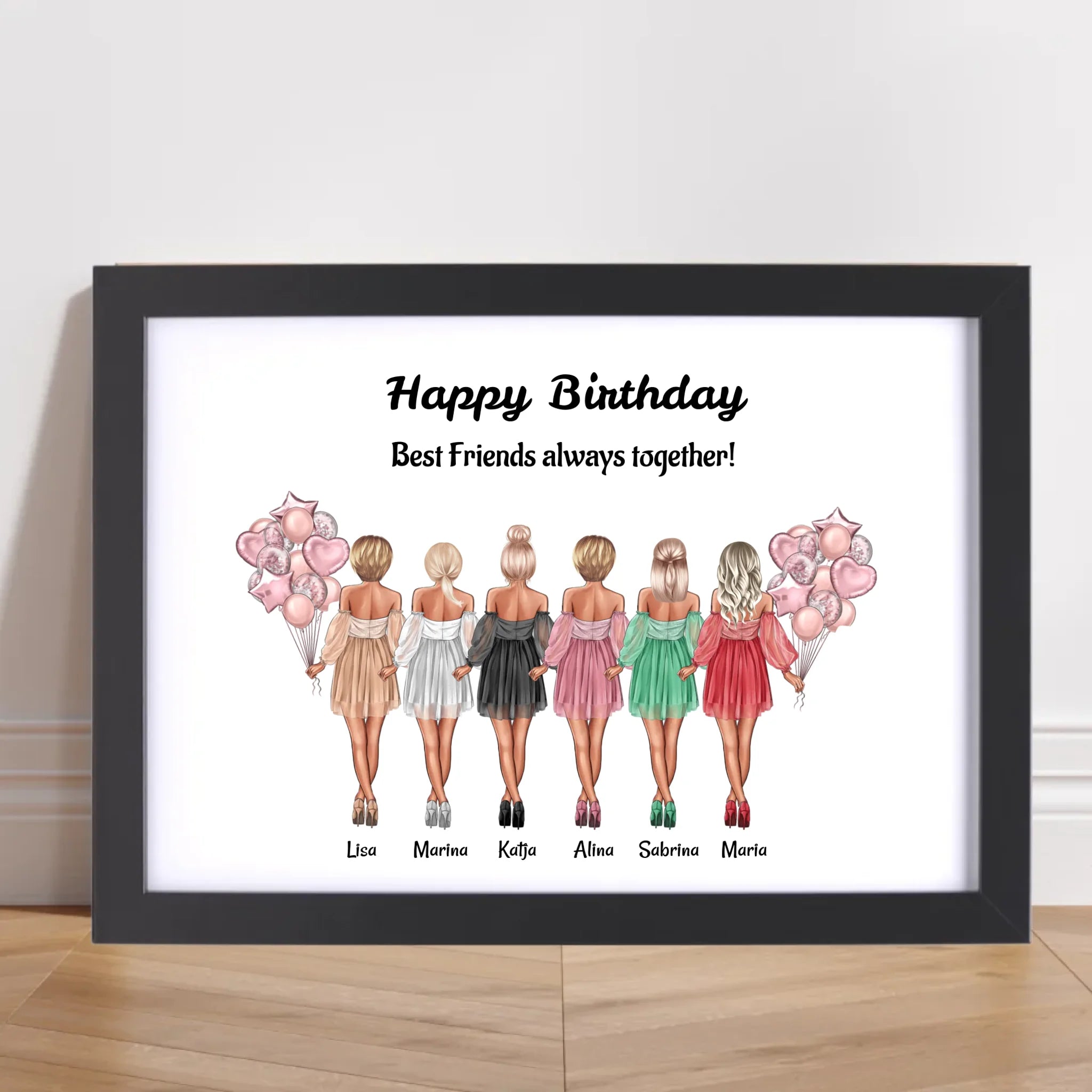 6 Freundinnen Bild Illustration Geschenk - Cantty