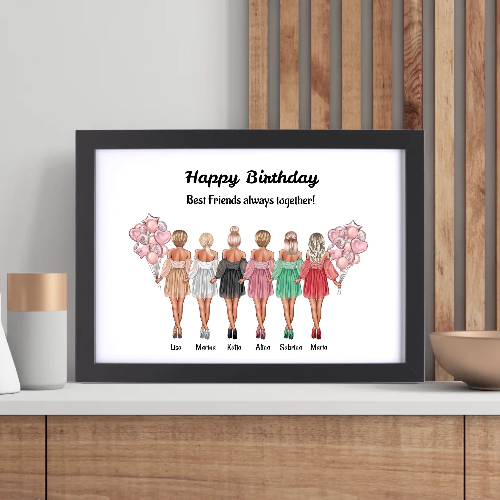 6 Freundinnen Bild Illustration Geschenk - Cantty