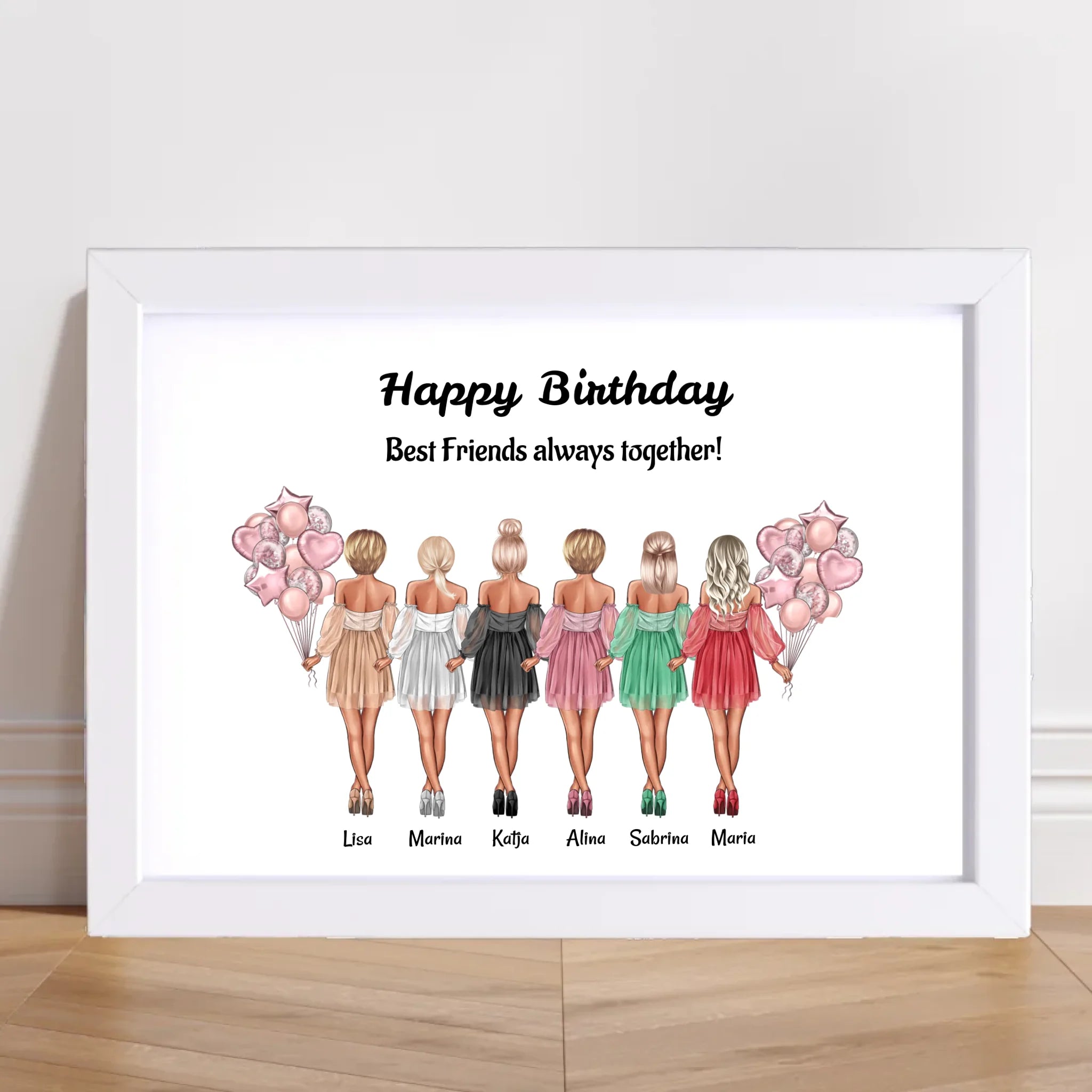 6 Freundinnen Bild Illustration Geschenk - Cantty
