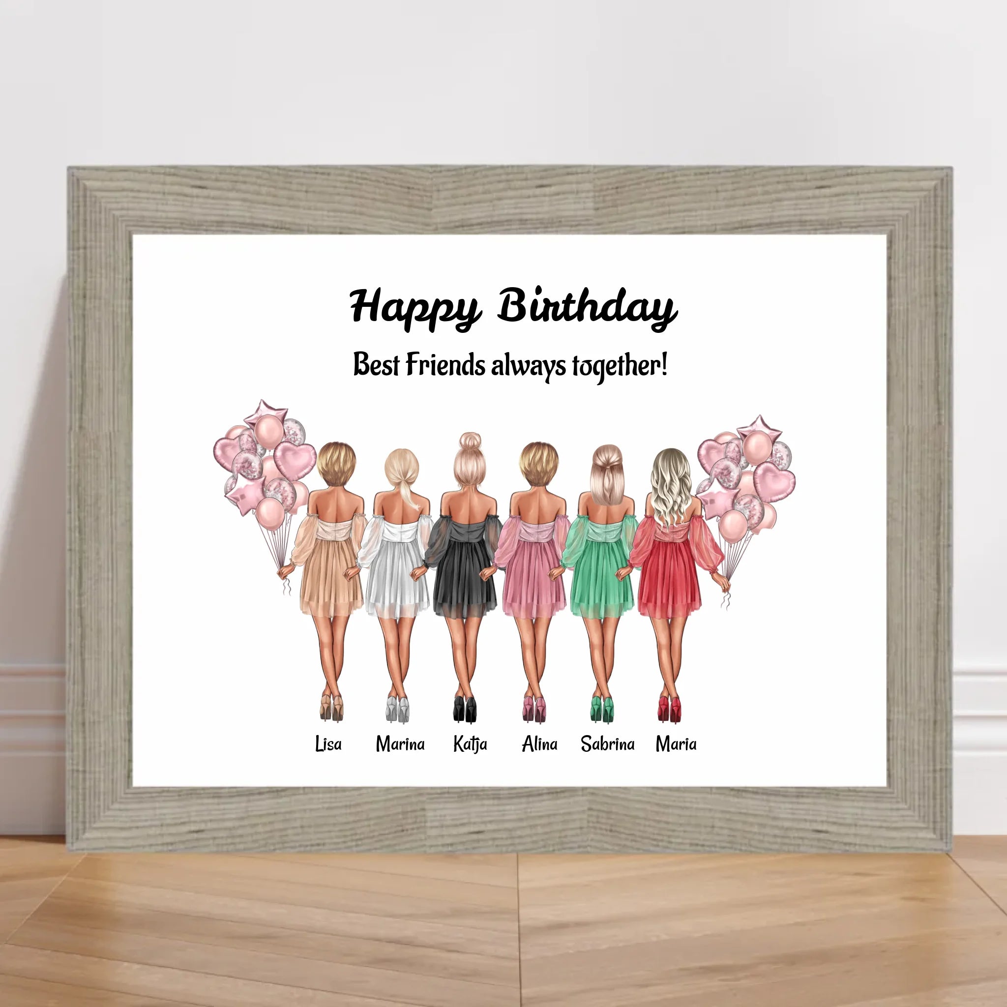 6 Freundinnen Bild Illustration Geschenk - Cantty