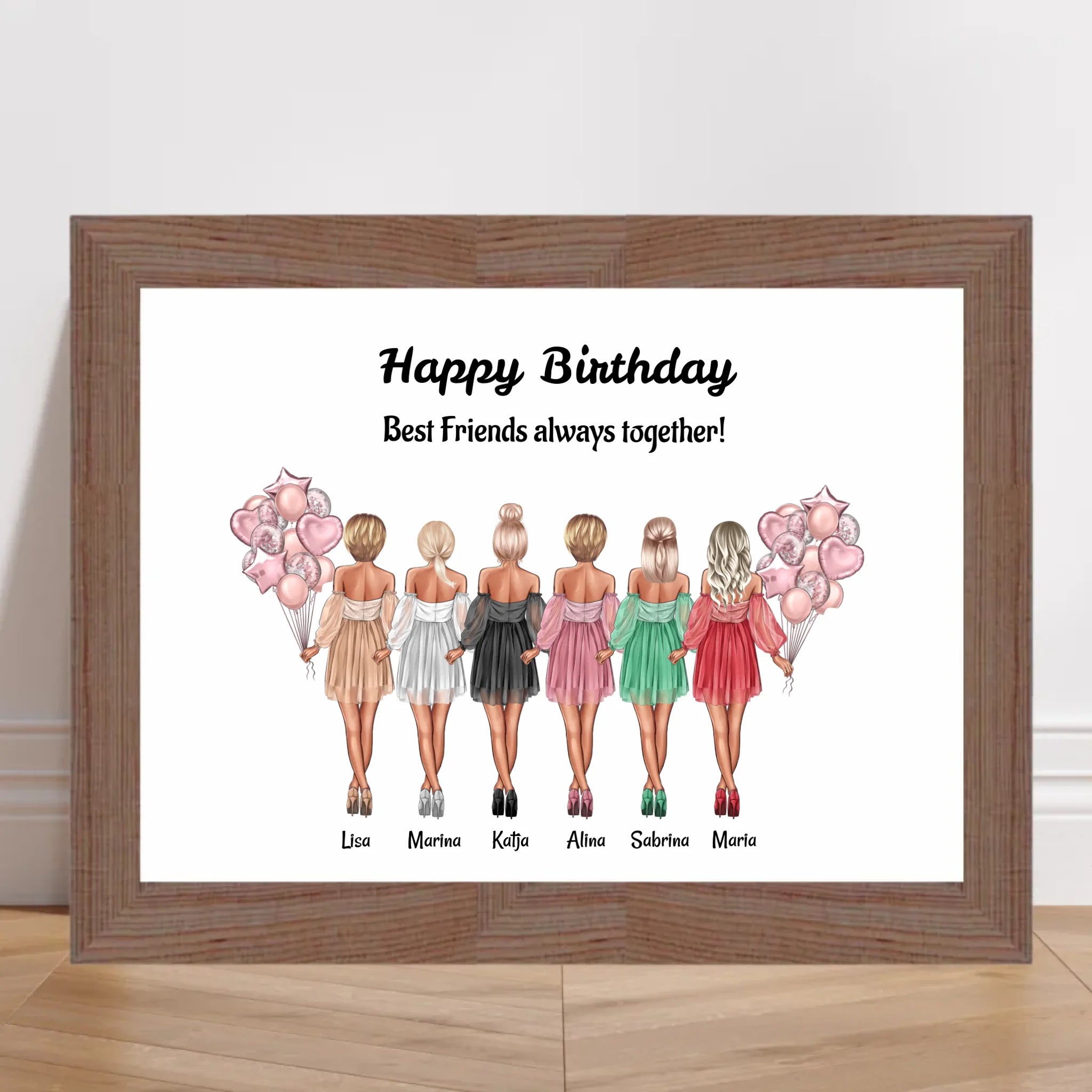 6 Freundinnen Bild Illustration Geschenk - Cantty