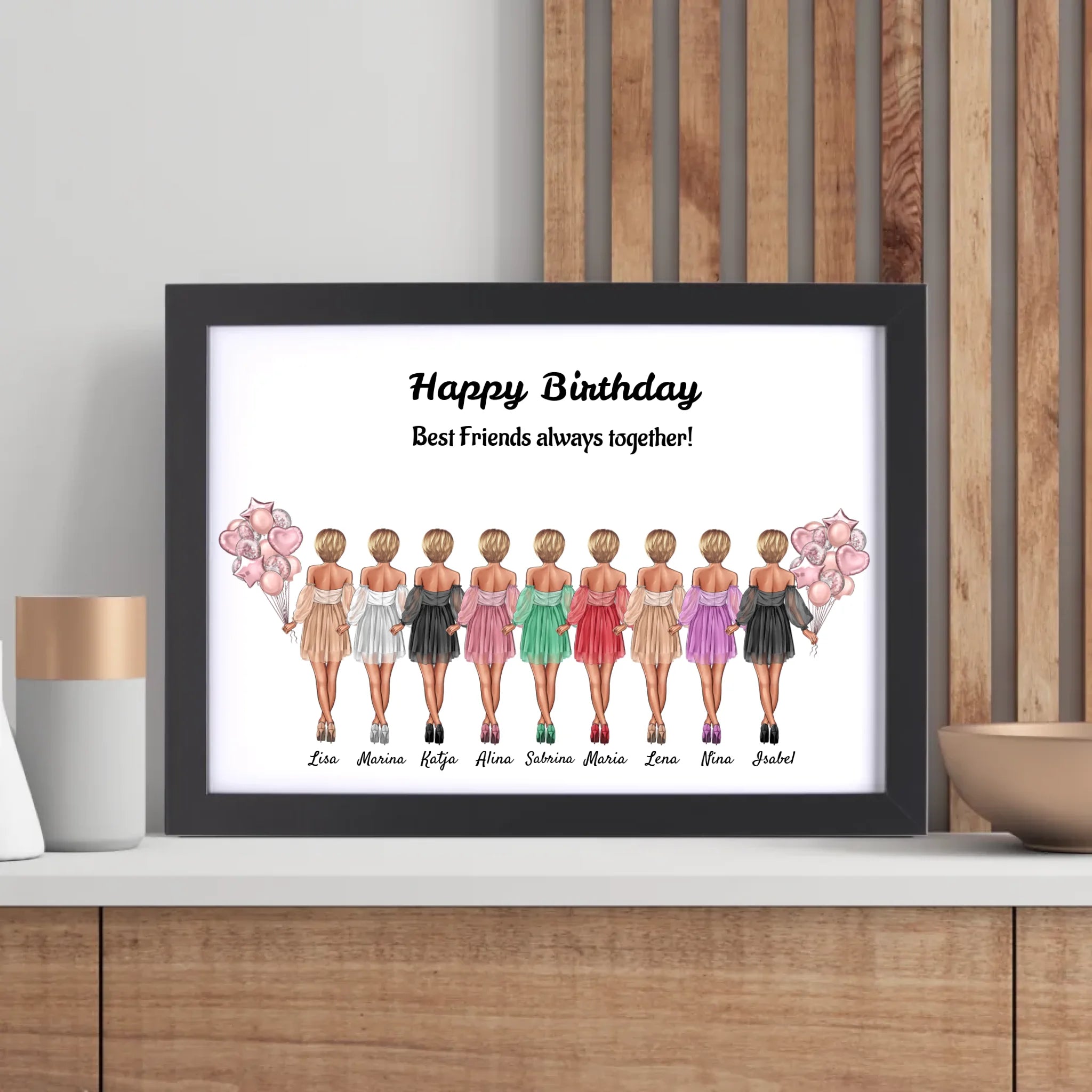Bild Geschenk 9 Freundinnen Illustration personalisiert - Cantty