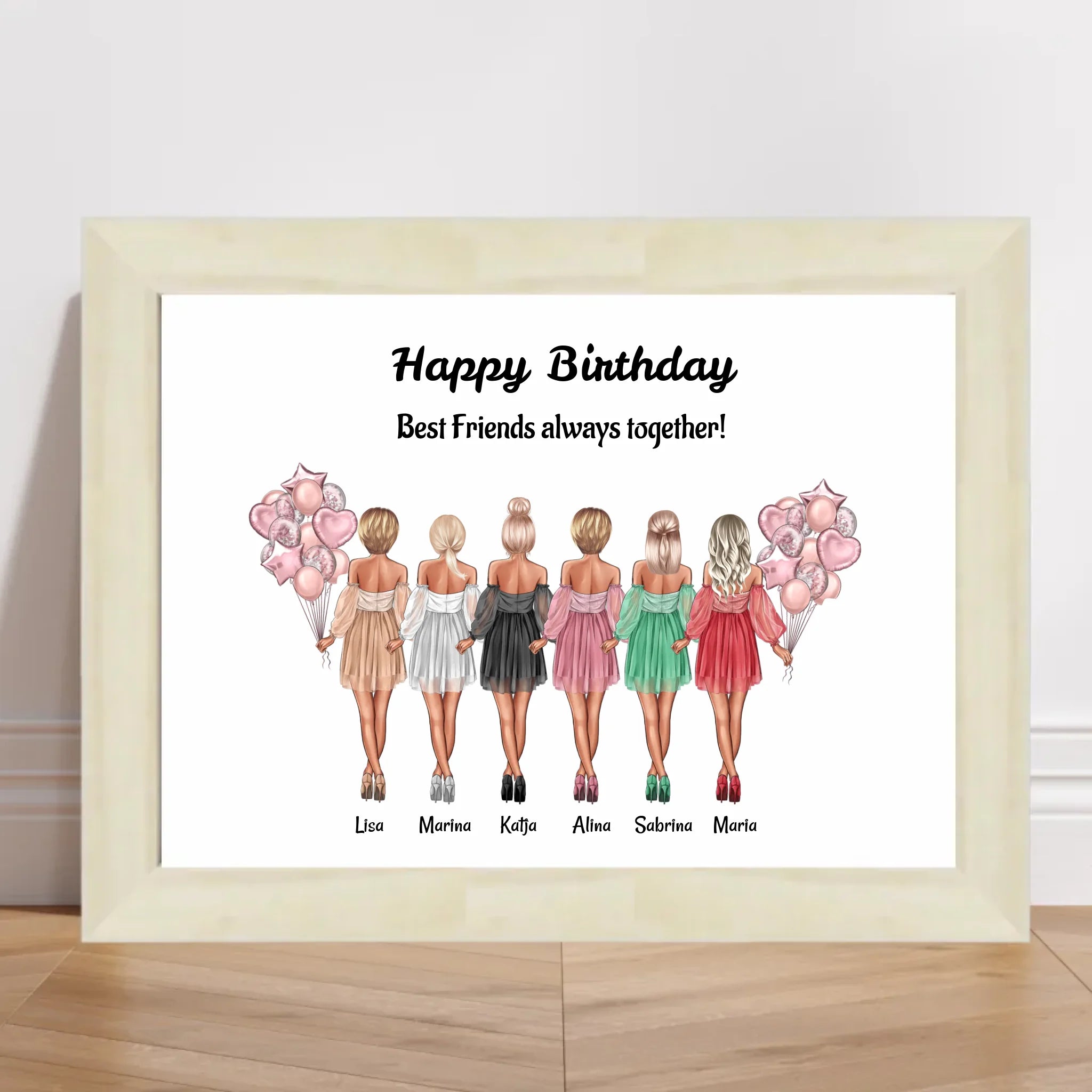 6 Freundinnen Bild Illustration Geschenk - Cantty