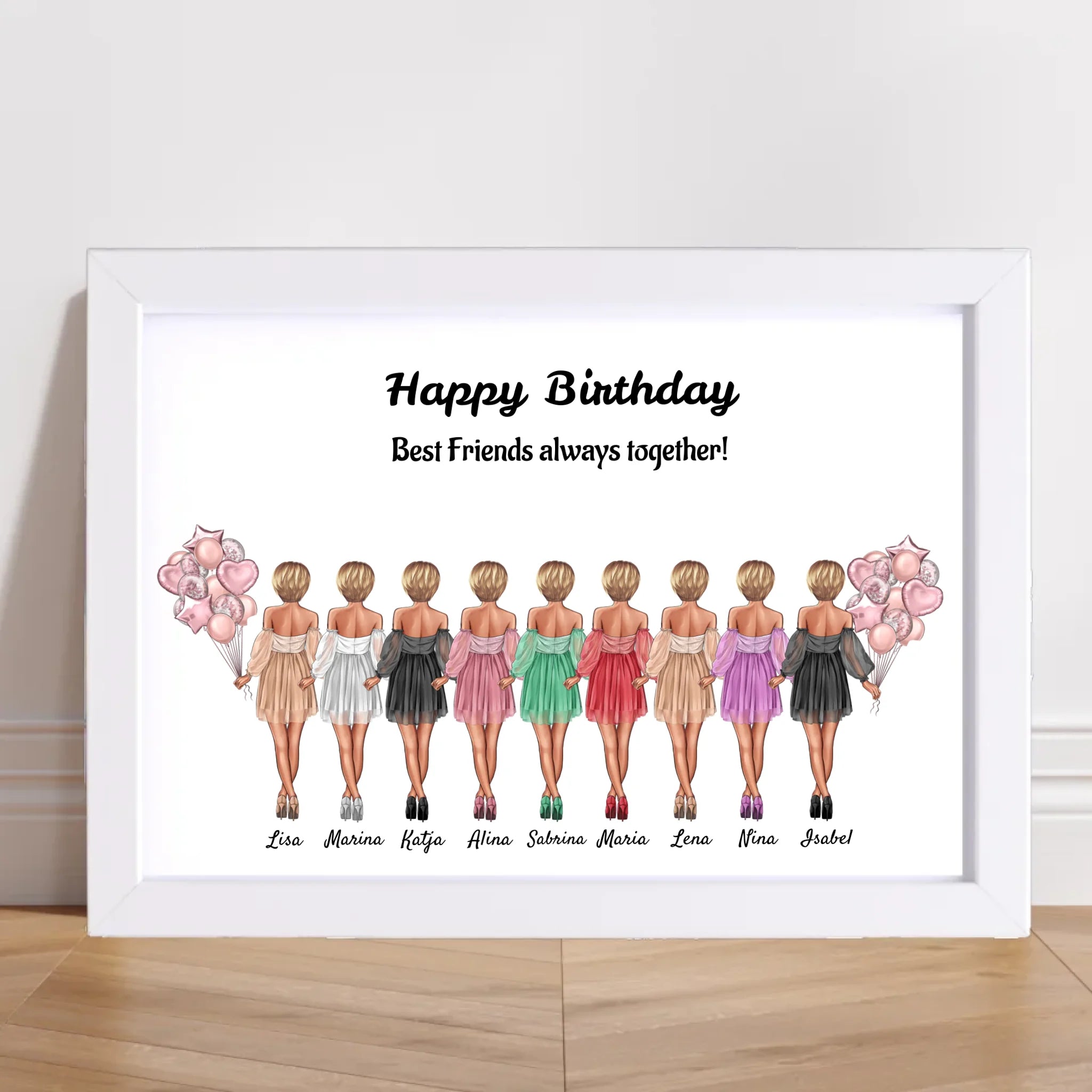 Bild Geschenk 9 Freundinnen Illustration personalisiert - Cantty