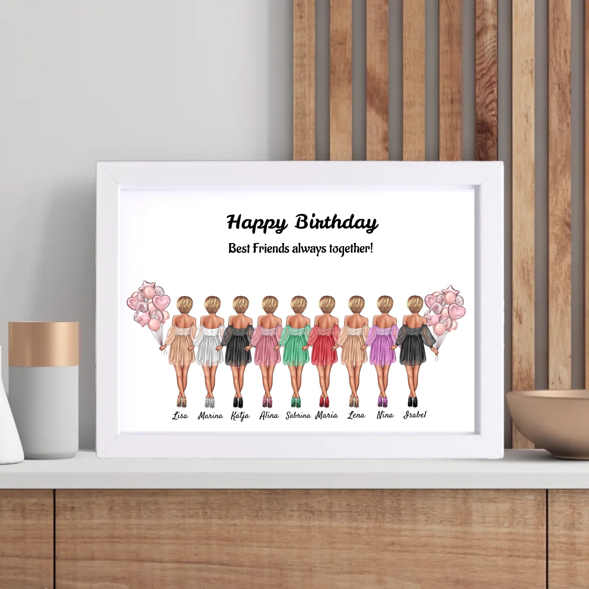 Bild Geschenk 9 Freundinnen Illustration personalisiert - Cantty