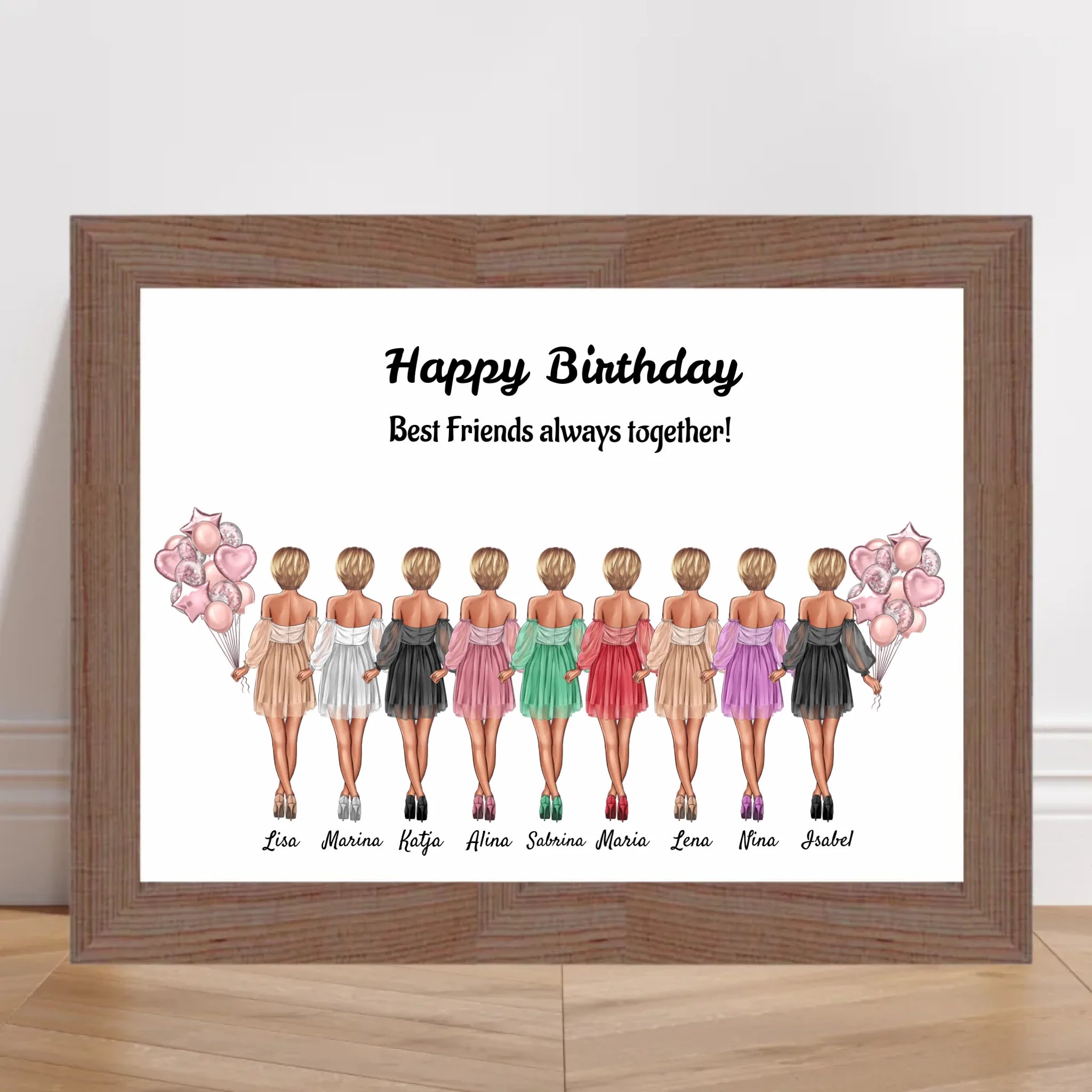 Bild Geschenk 9 Freundinnen Illustration personalisiert - Cantty