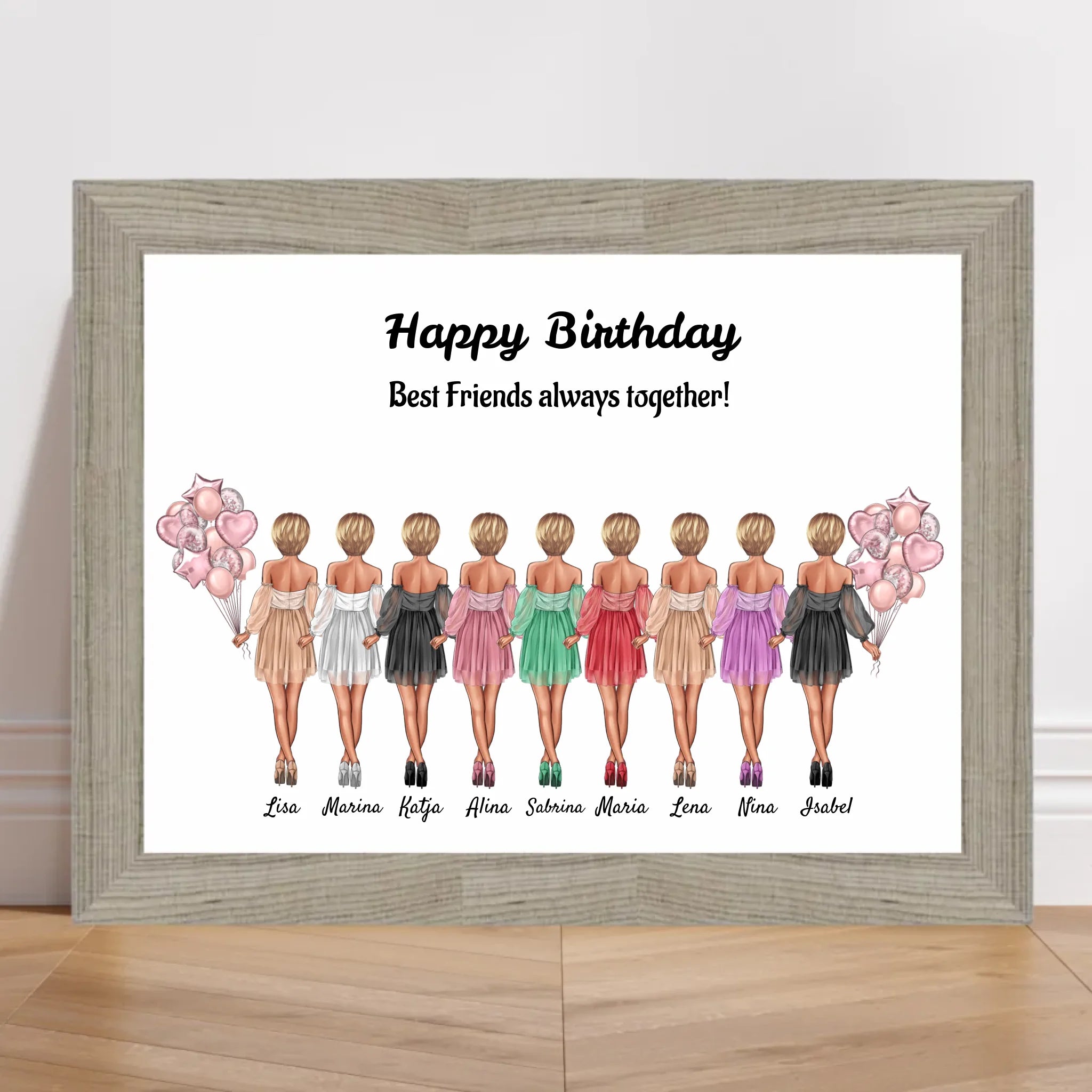 Bild Geschenk 9 Freundinnen Illustration personalisiert - Cantty