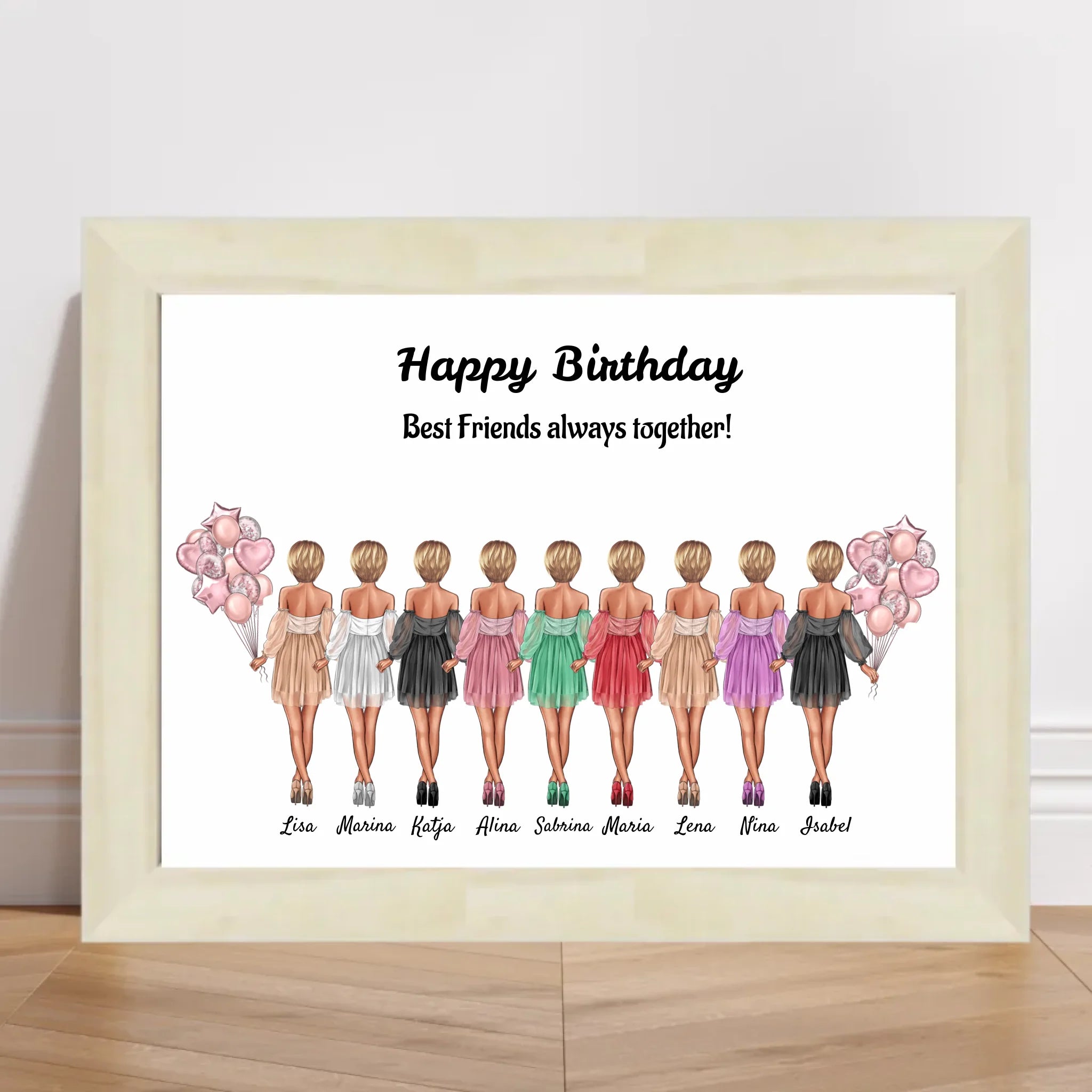 Bild Geschenk 9 Freundinnen Illustration personalisiert - Cantty