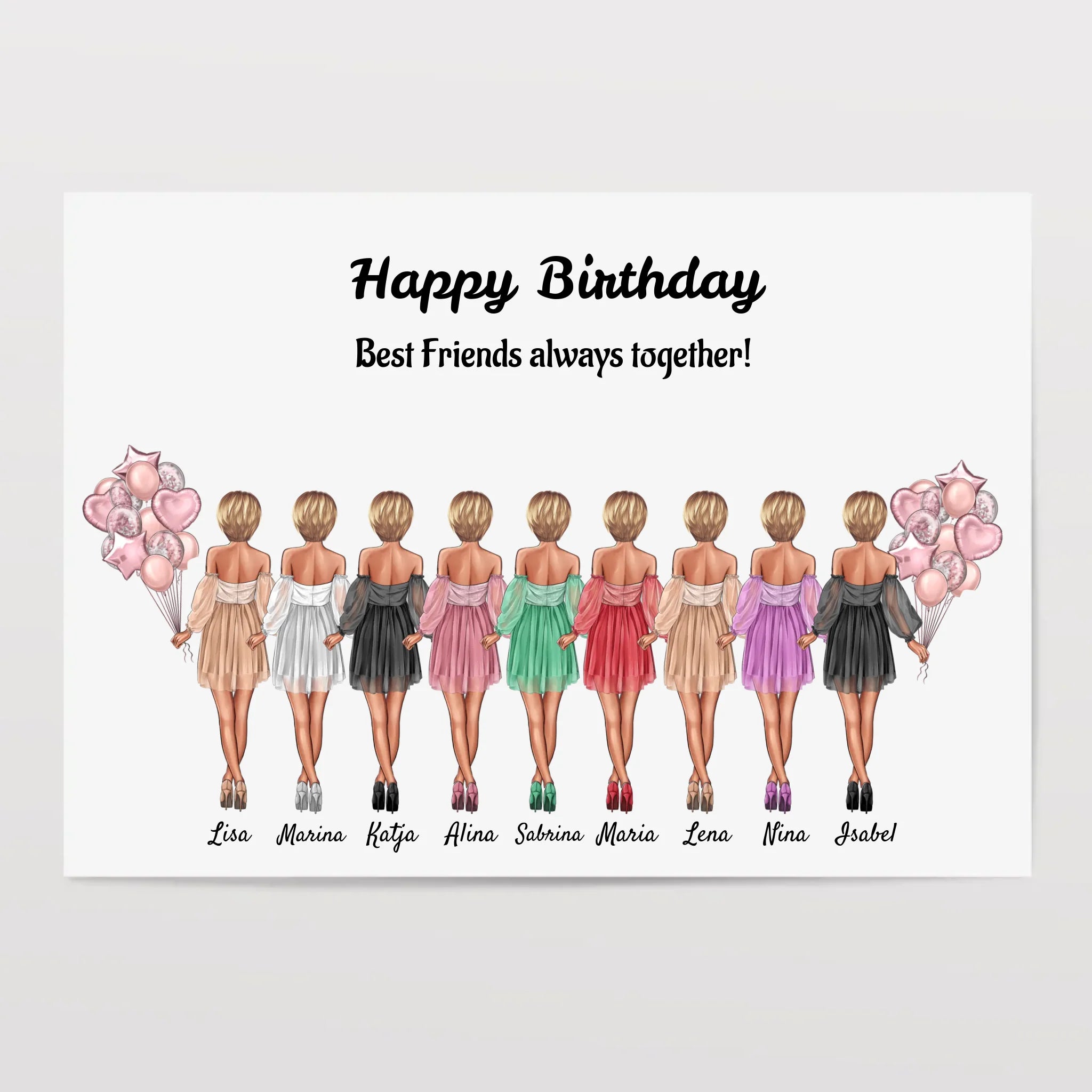 Bild Geschenk 9 Freundinnen Illustration personalisiert - Cantty