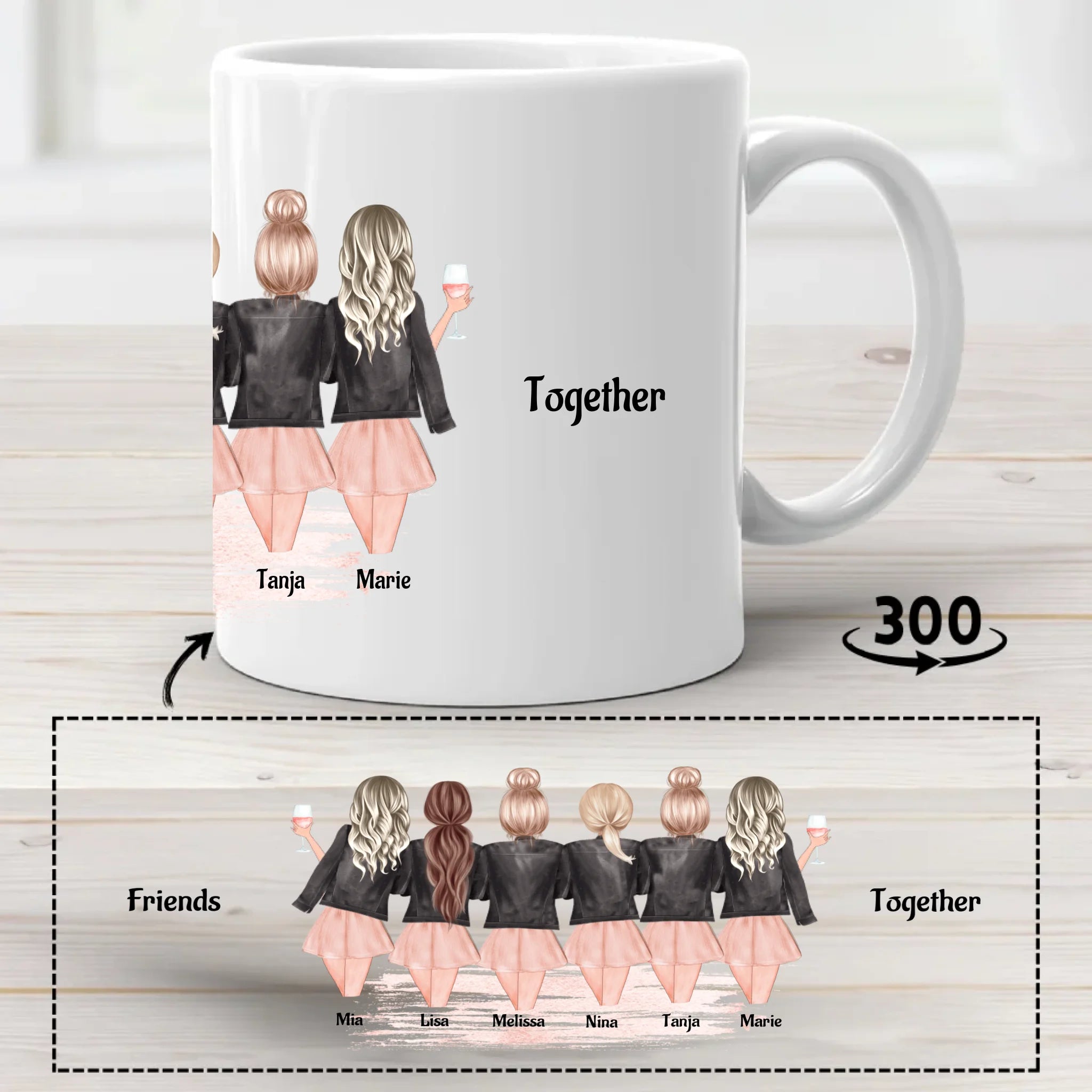 6 Freundinnen Tasse Geschenk mit Namen und Spruch - Cantty