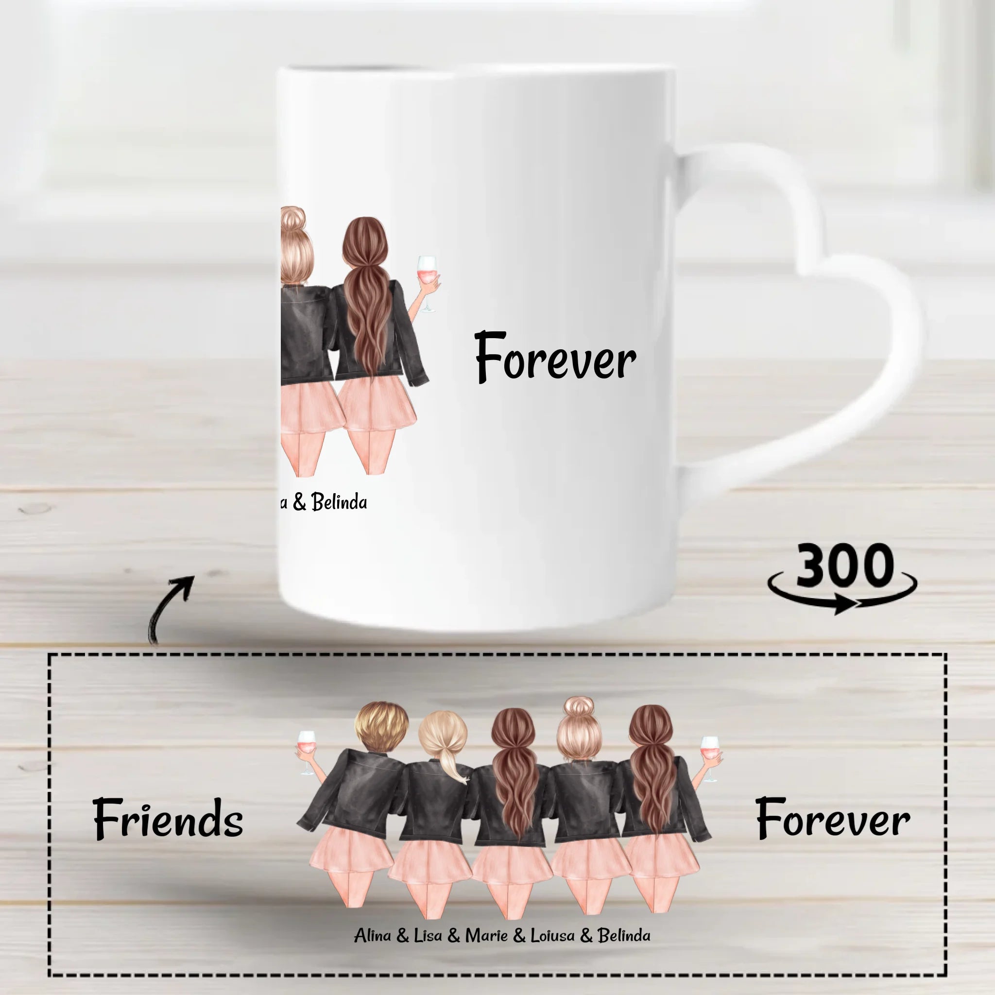 5 Freundinnen Tasse Geschenk personalisiert - Cantty