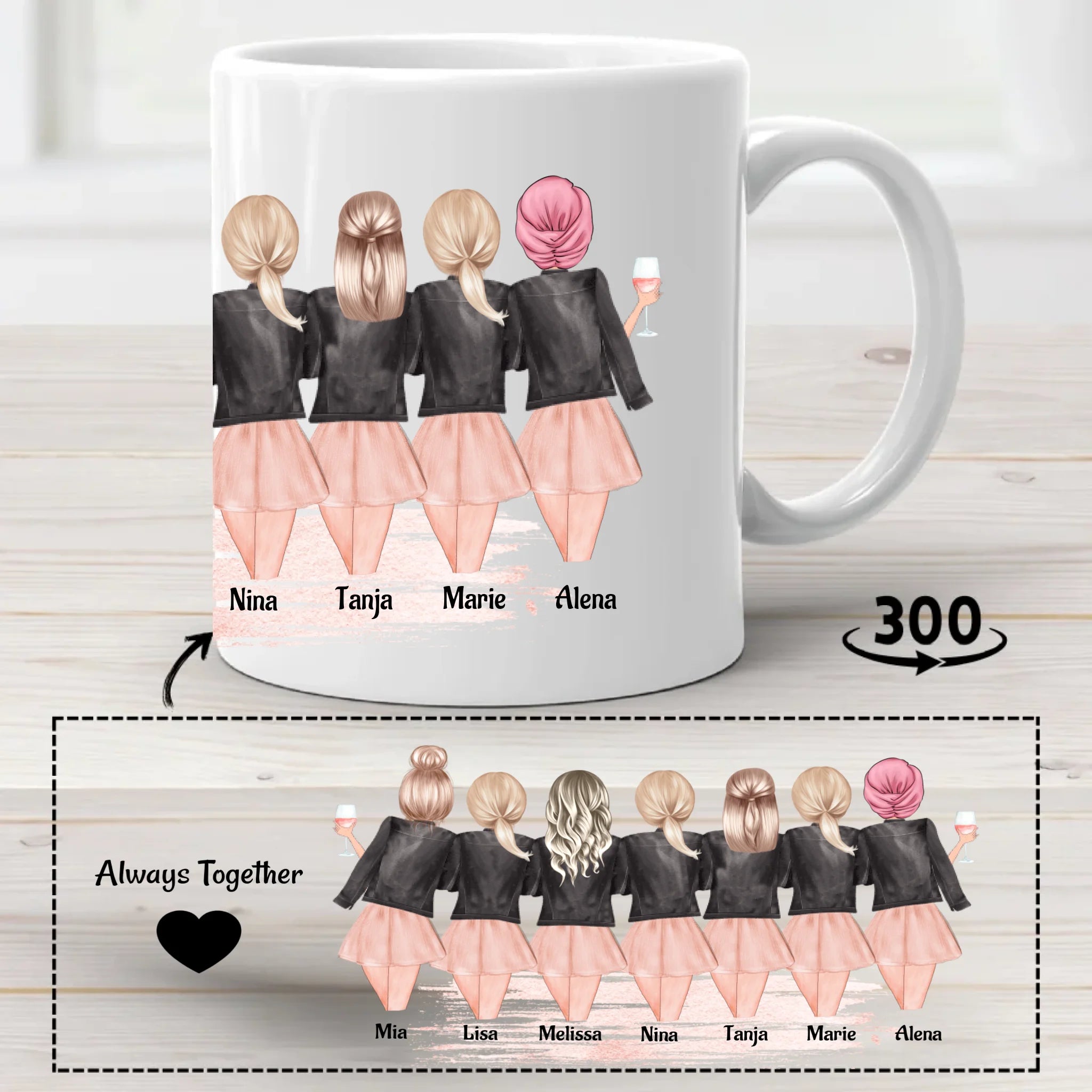 7 Freundinnen personalisierte Tasse Geschenk - Cantty