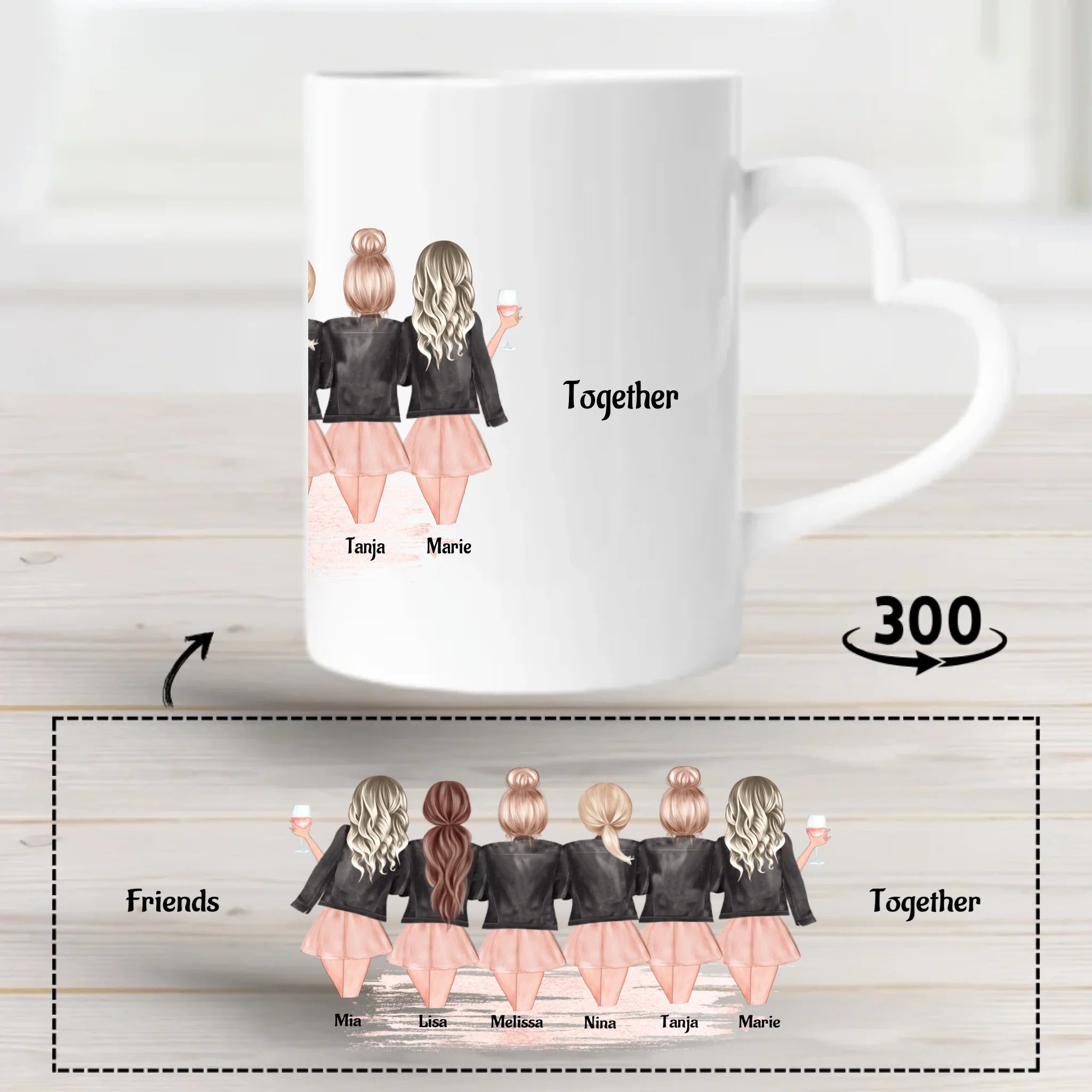 6 Freundinnen Tasse Geschenk mit Namen und Spruch - Cantty